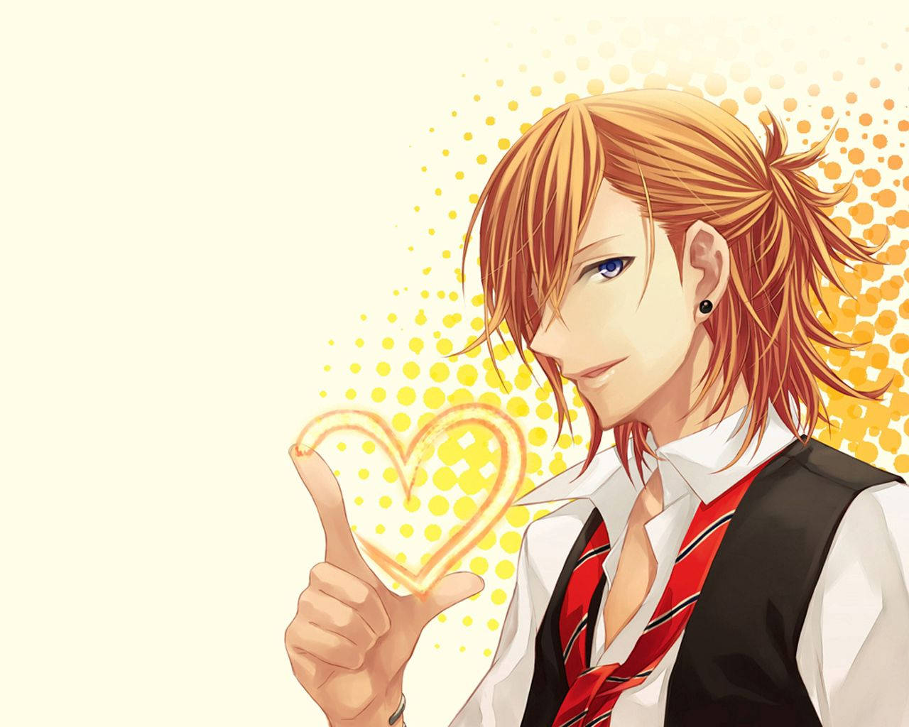 Niño anime rubio formando un corazón con los dedos, fondo de pantalla animado HD