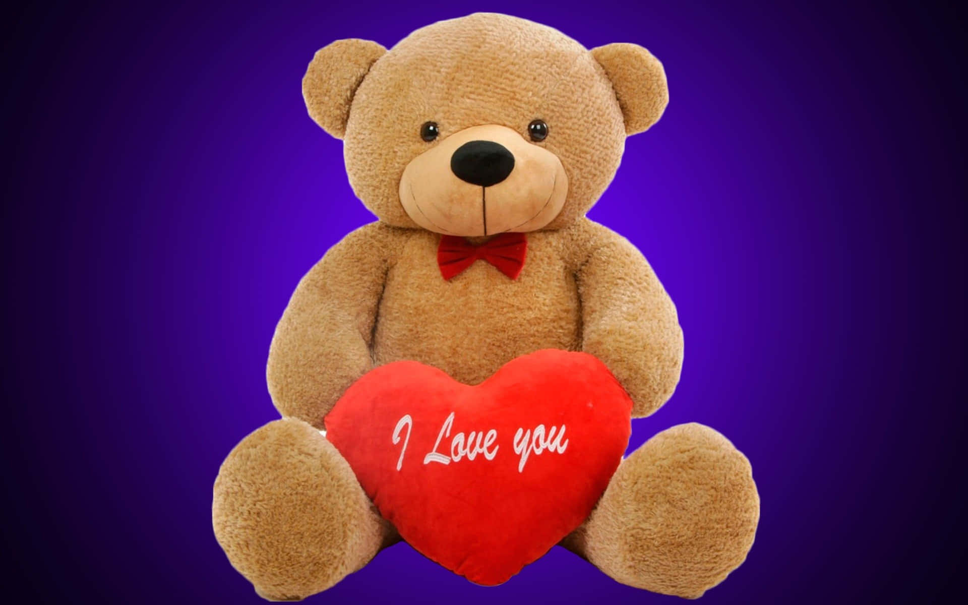 Un oso de peluche sosteniendo un corazón rojo sobre un fondo morado Fondos de pantalla