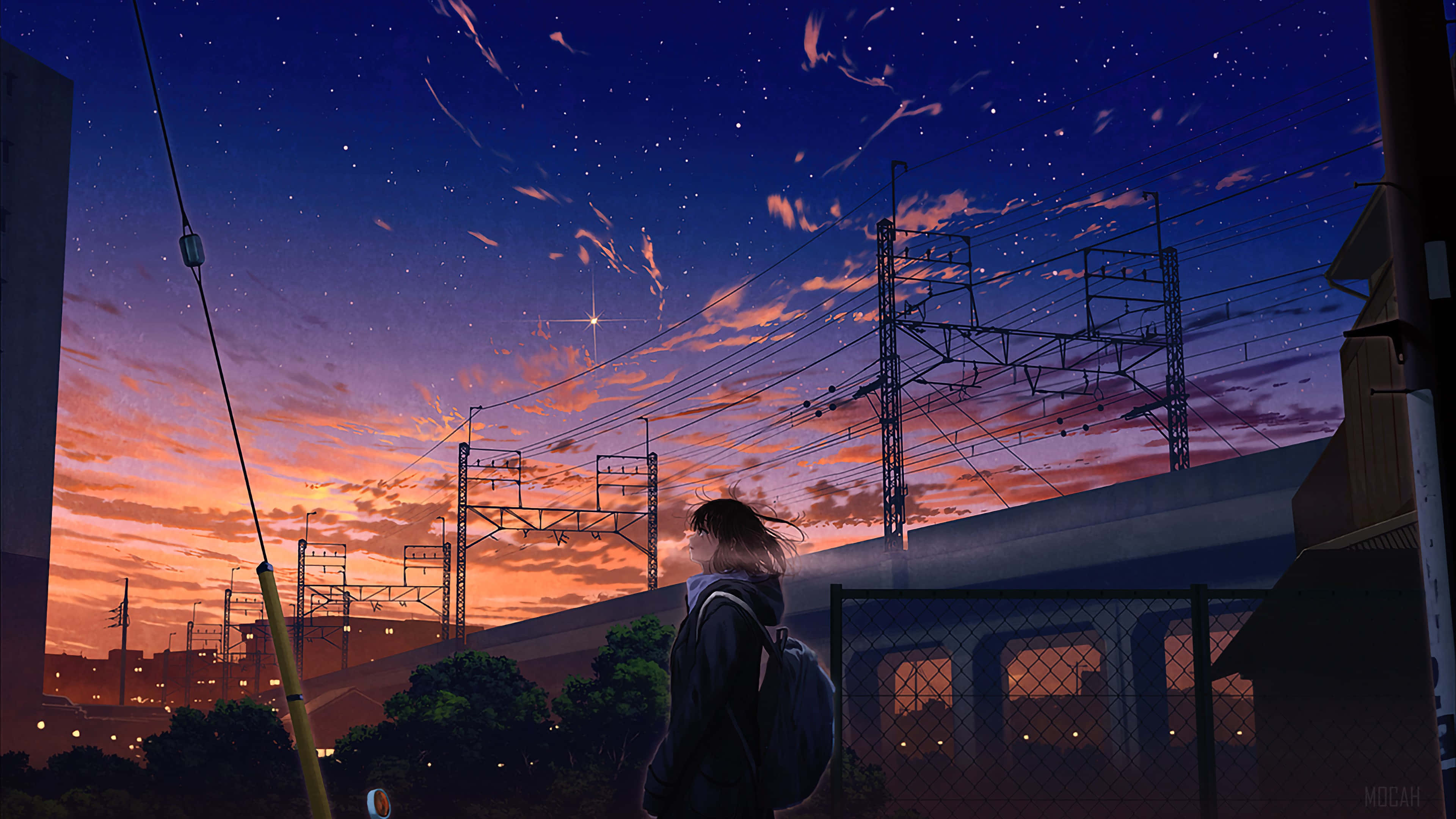 Un paisaje urbano resplandeciente de luces de neón Fondos de pantalla