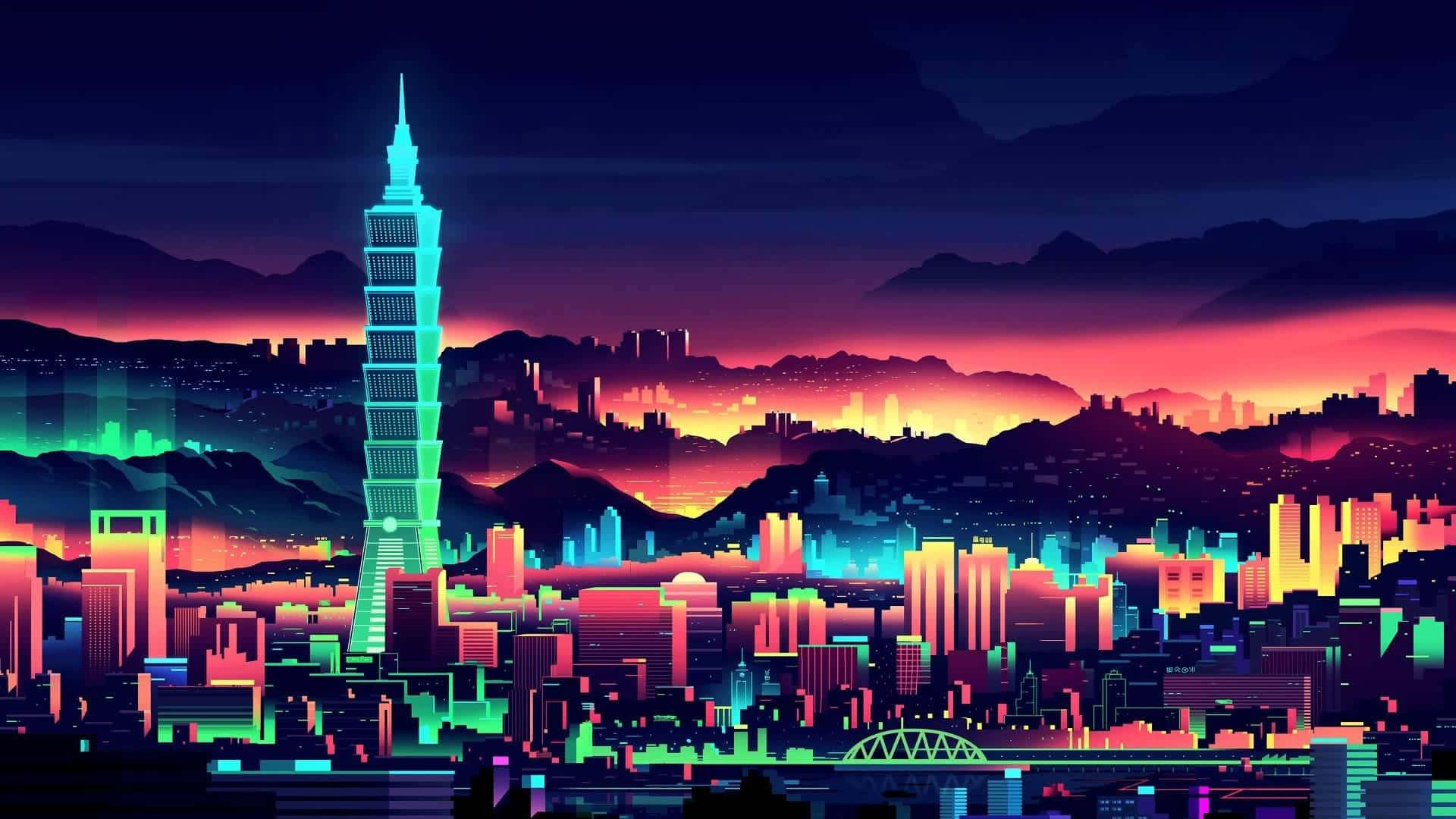 Un paisaje urbano futurista iluminado Fondos de pantalla