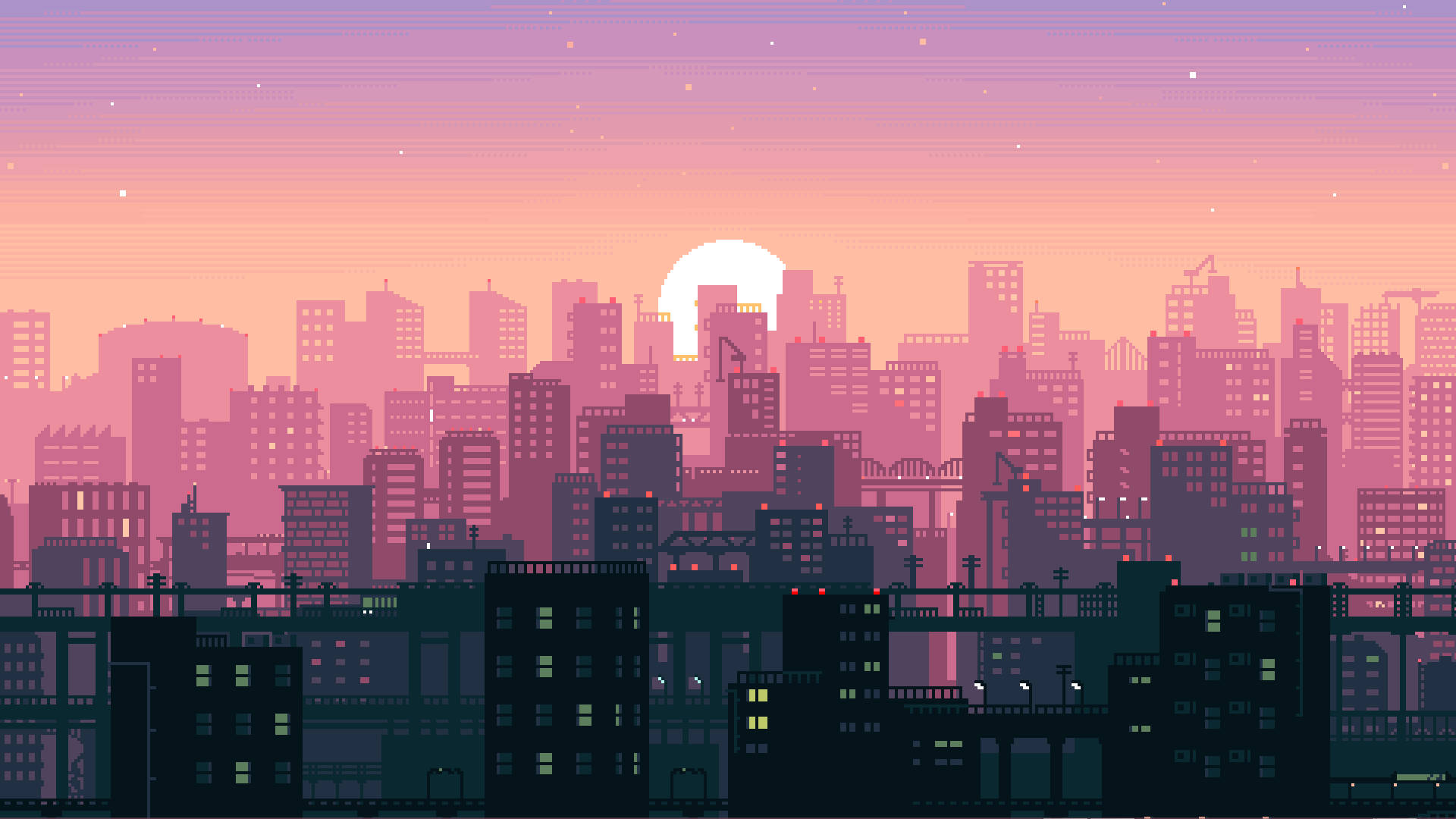 un paisaje urbano con un atardecer Fondos de pantalla