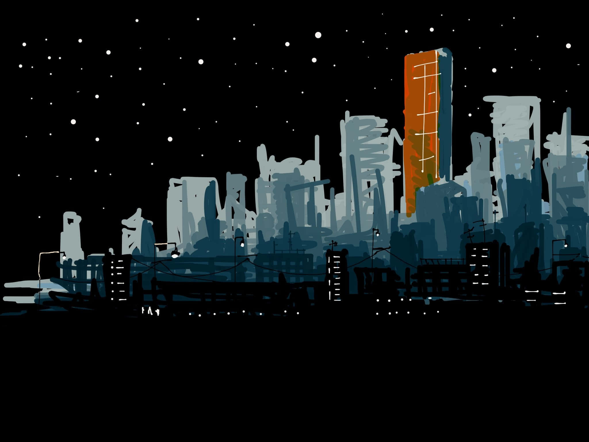 Un paisaje urbano con un edificio rojo y un cielo azul Fondos de pantalla