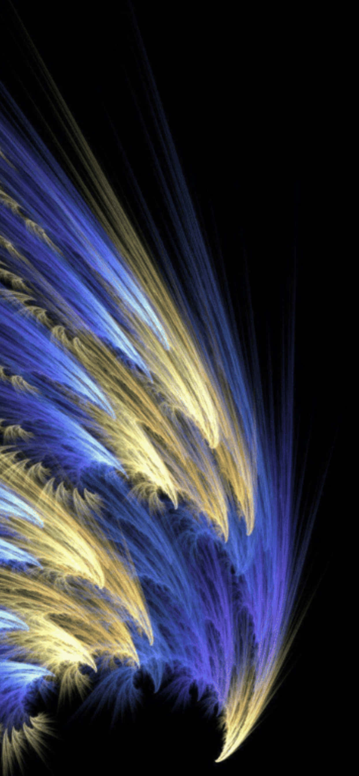 un patrón abstracto azul y amarillo sobre fondo negro Fondos de pantalla