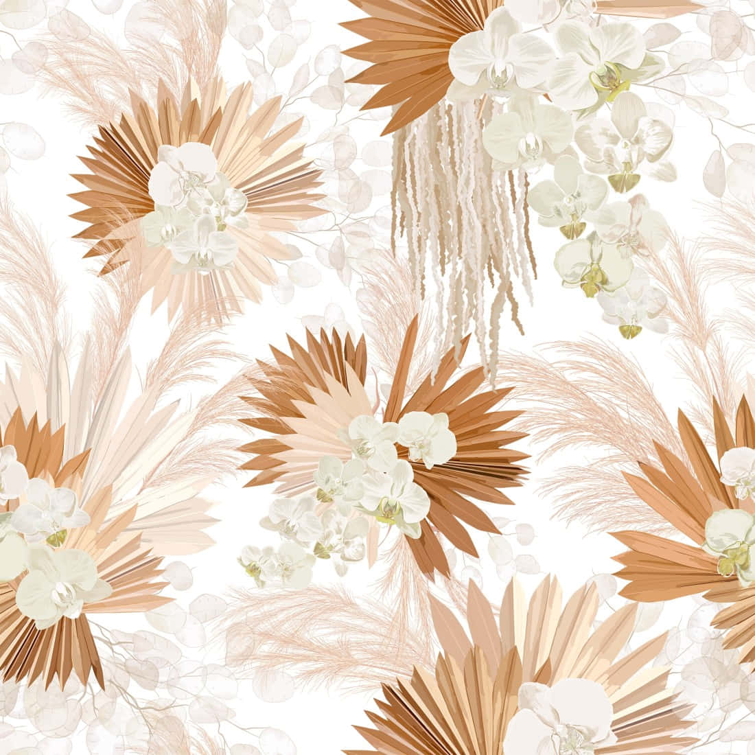 un patrón floral blanco y marrón con flores y hojas Fondos de pantalla