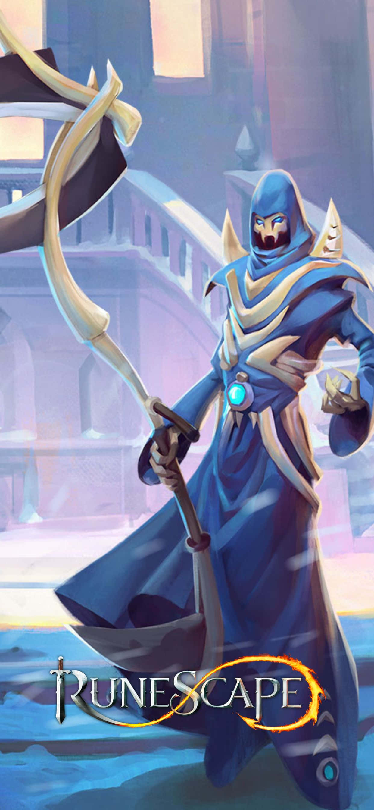 un personaje con túnica azul sosteniendo una espada Fondos de pantalla