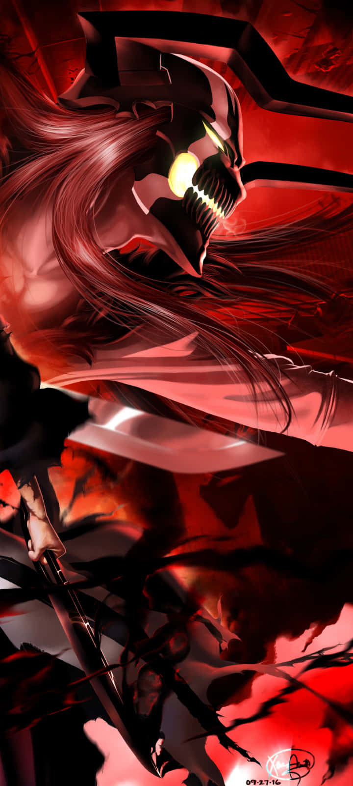 un personaje de anime rojo y negro con cabello largo Fondos de pantalla