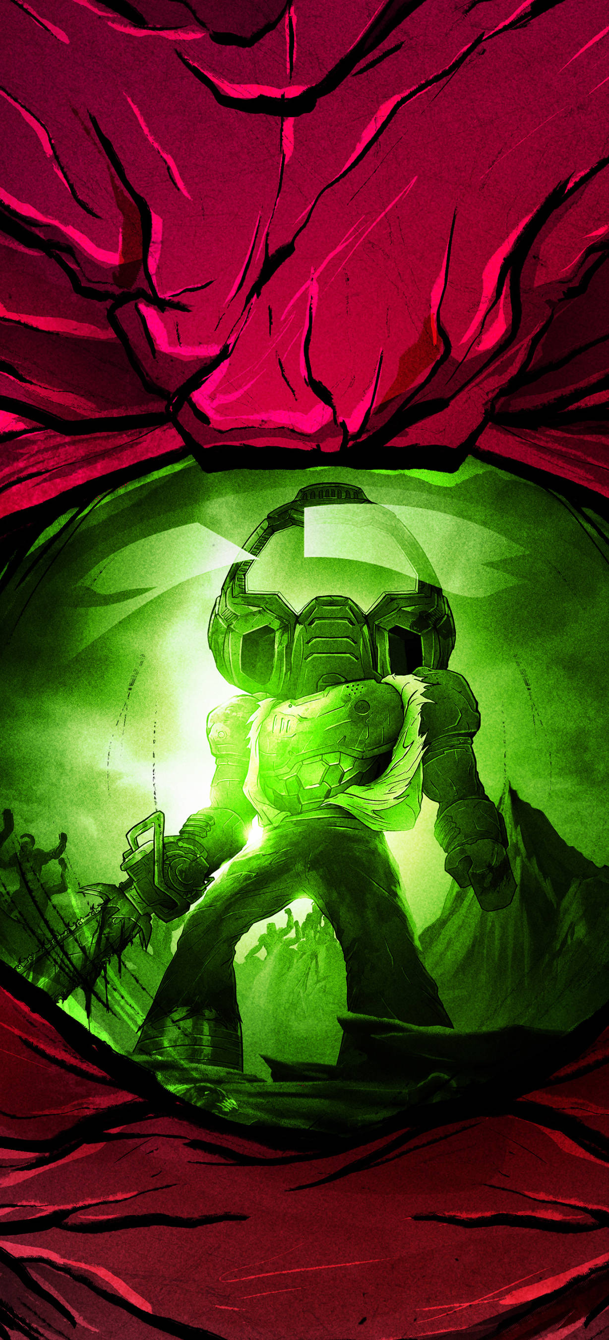 un personaje de caricatura verde y rojo en un fondo rojo y verde Fondos de pantalla