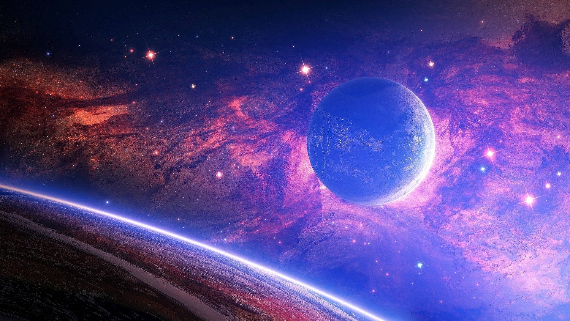 Un Planeta Mágico en un Espacio Exterior Colorido Fondos de pantalla