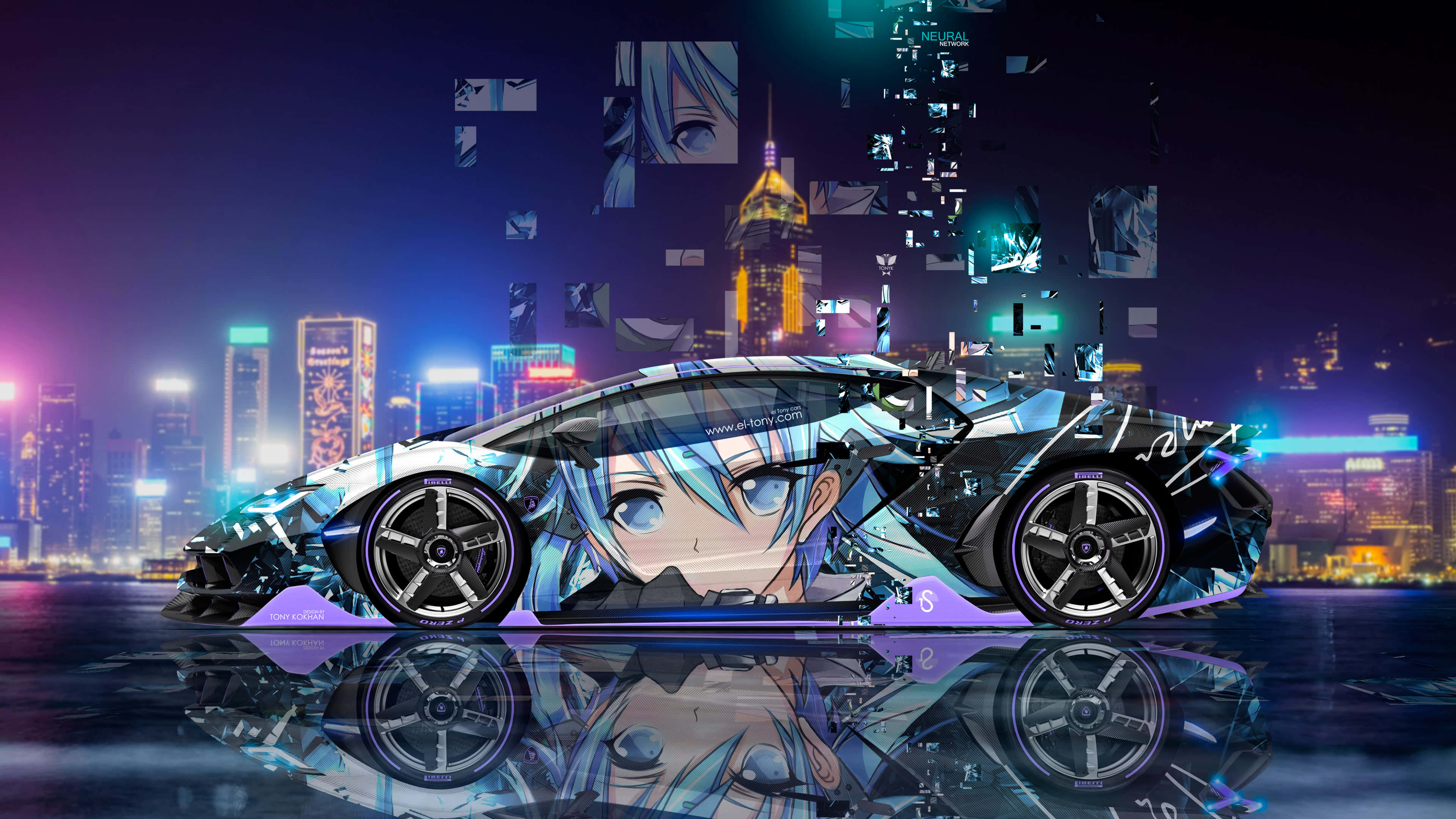 Un poderoso auto anime, listo para correr en la noche. Fondos de pantalla