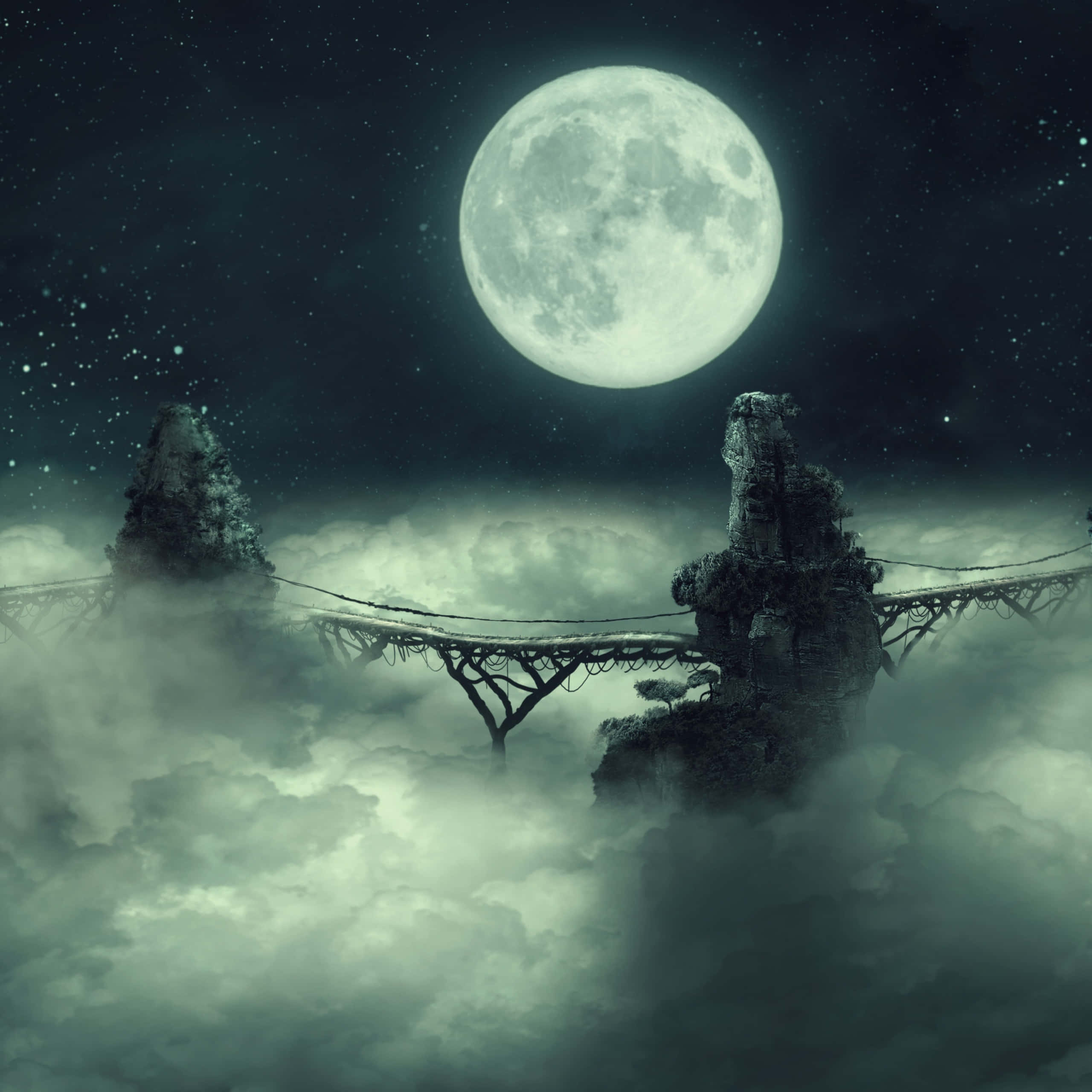 Un puente en las nubes con luna llena Fondos de pantalla