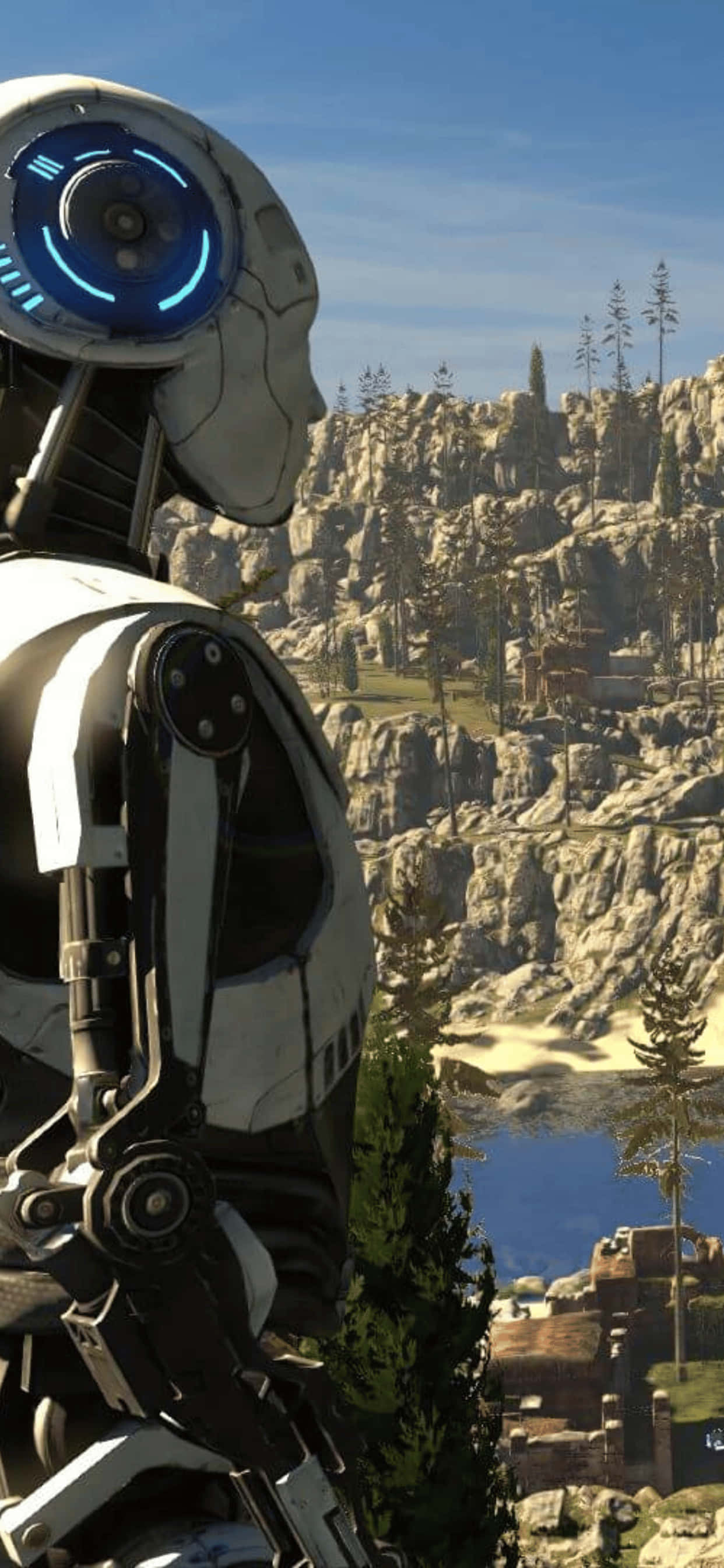 Un robot frente a una montaña Fondos de pantalla