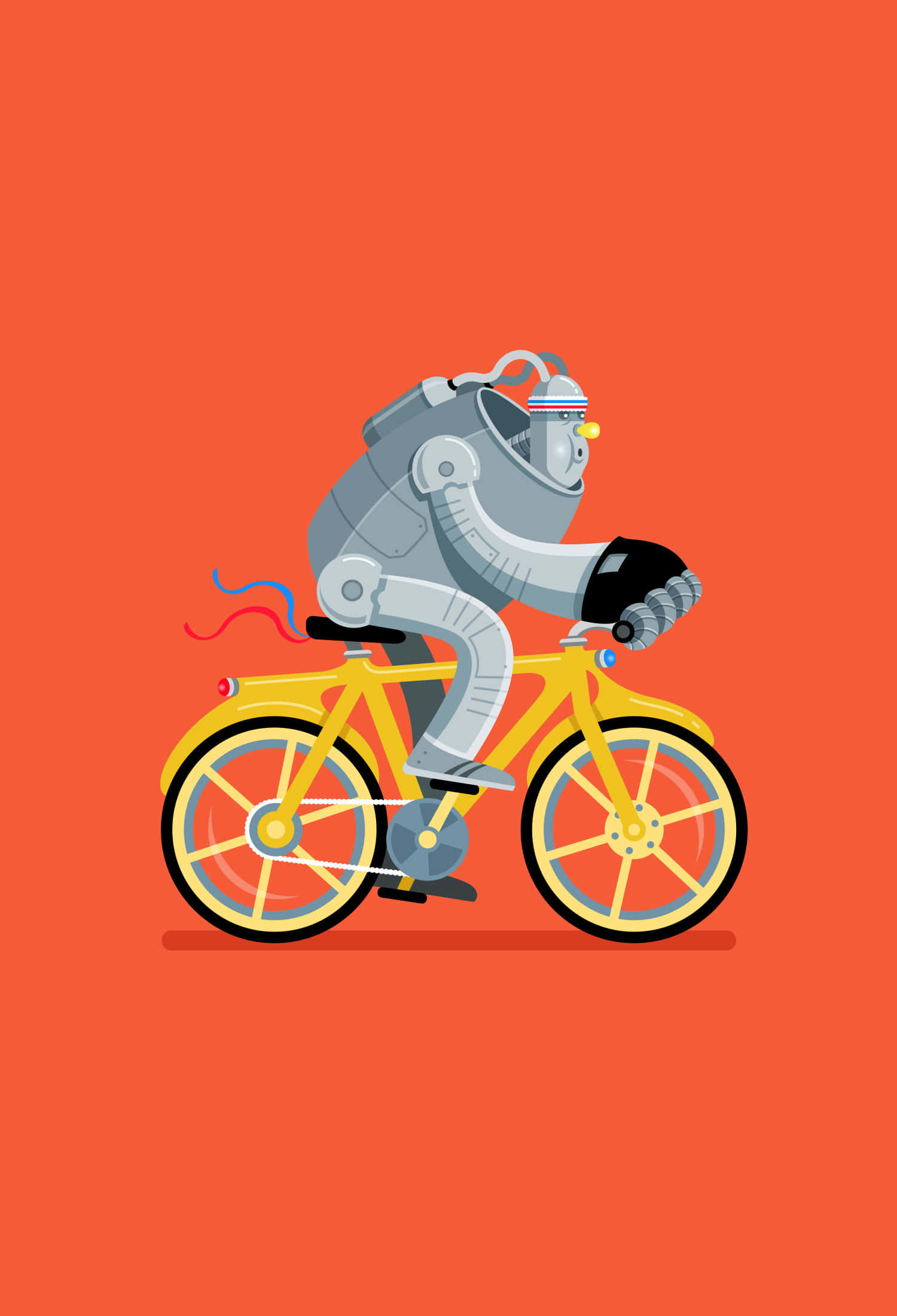 un robot montando una bicicleta sobre un fondo naranja Fondos de pantalla