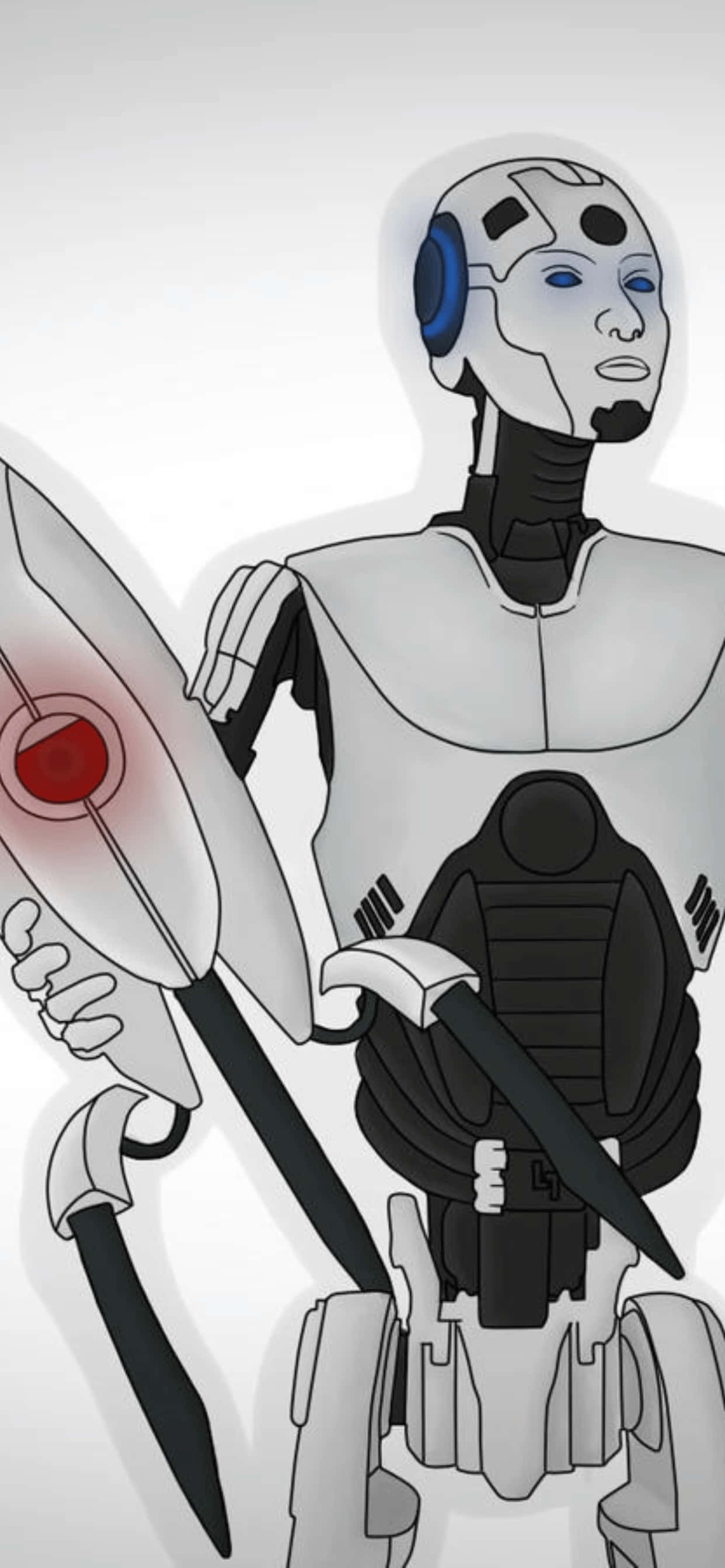 un robot sosteniendo una espada y un cuchillo Fondos de pantalla