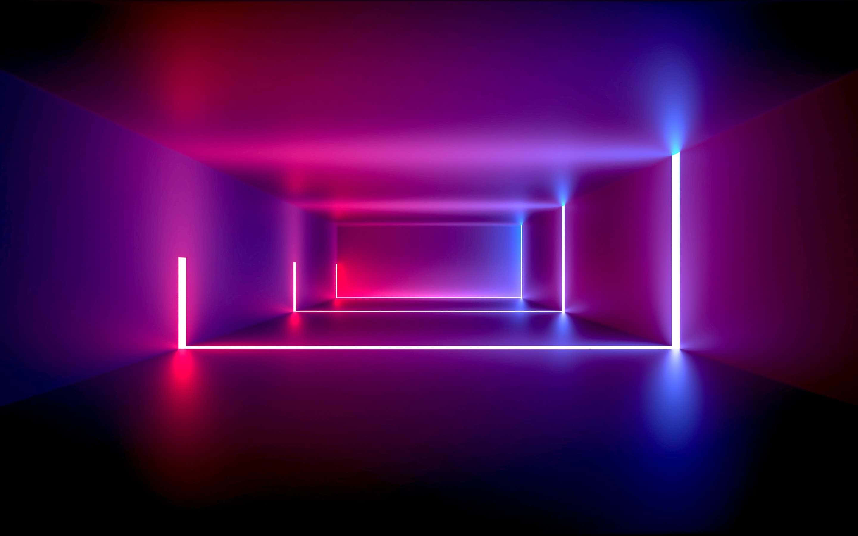 un túnel oscuro con luces de neón Fondos de pantalla