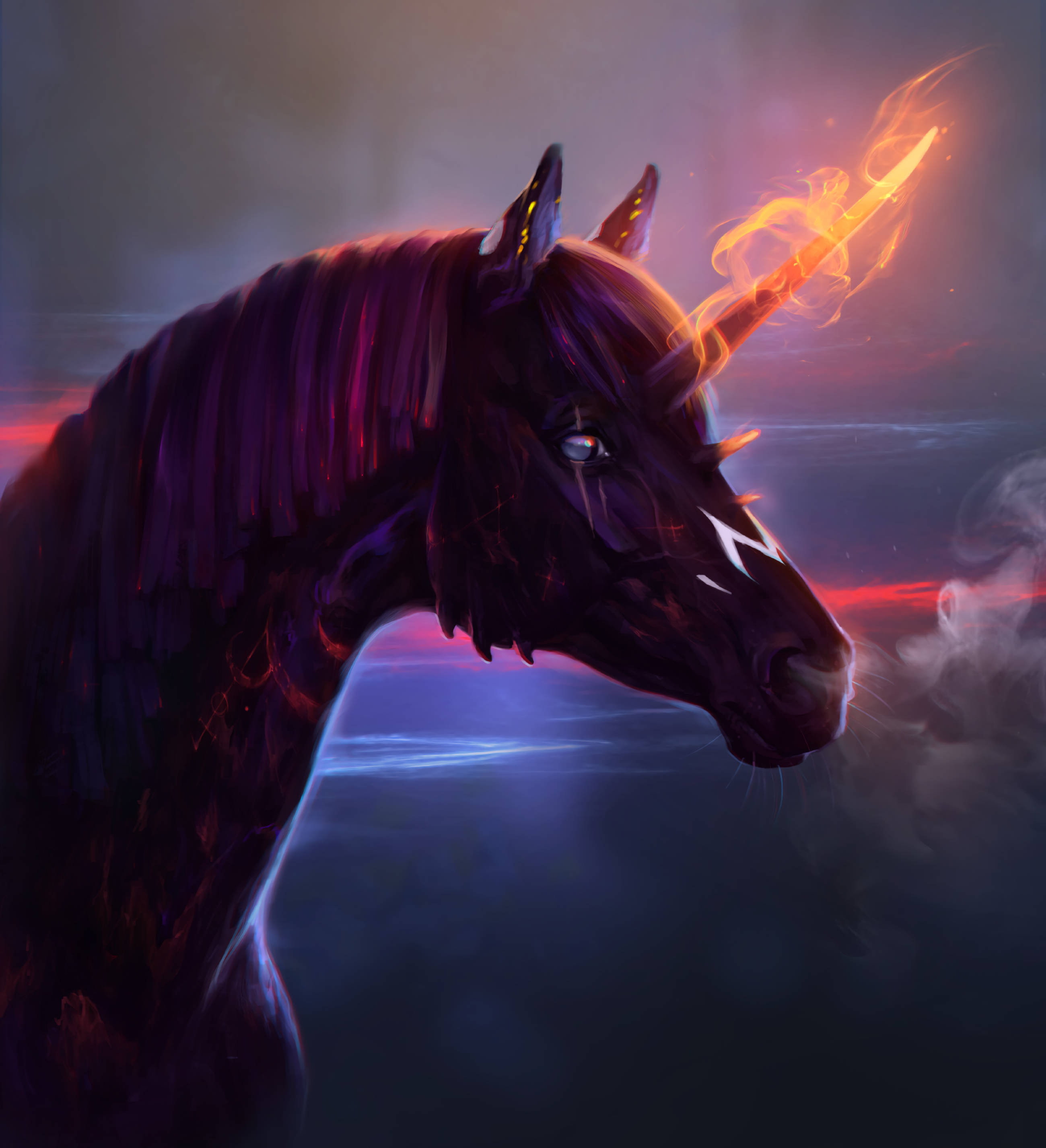 Un unicornio místico rodeado de fuego Fondos de pantalla