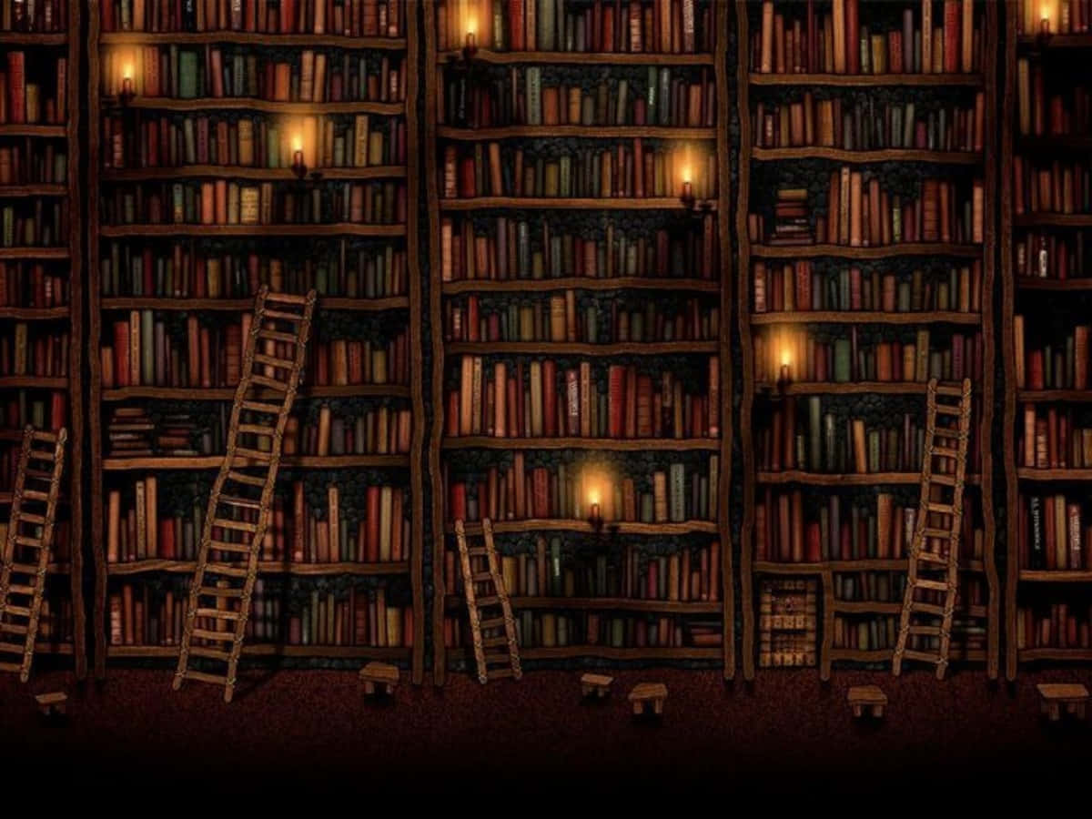una biblioteca con muchos libros y escaleras Fondos de pantalla