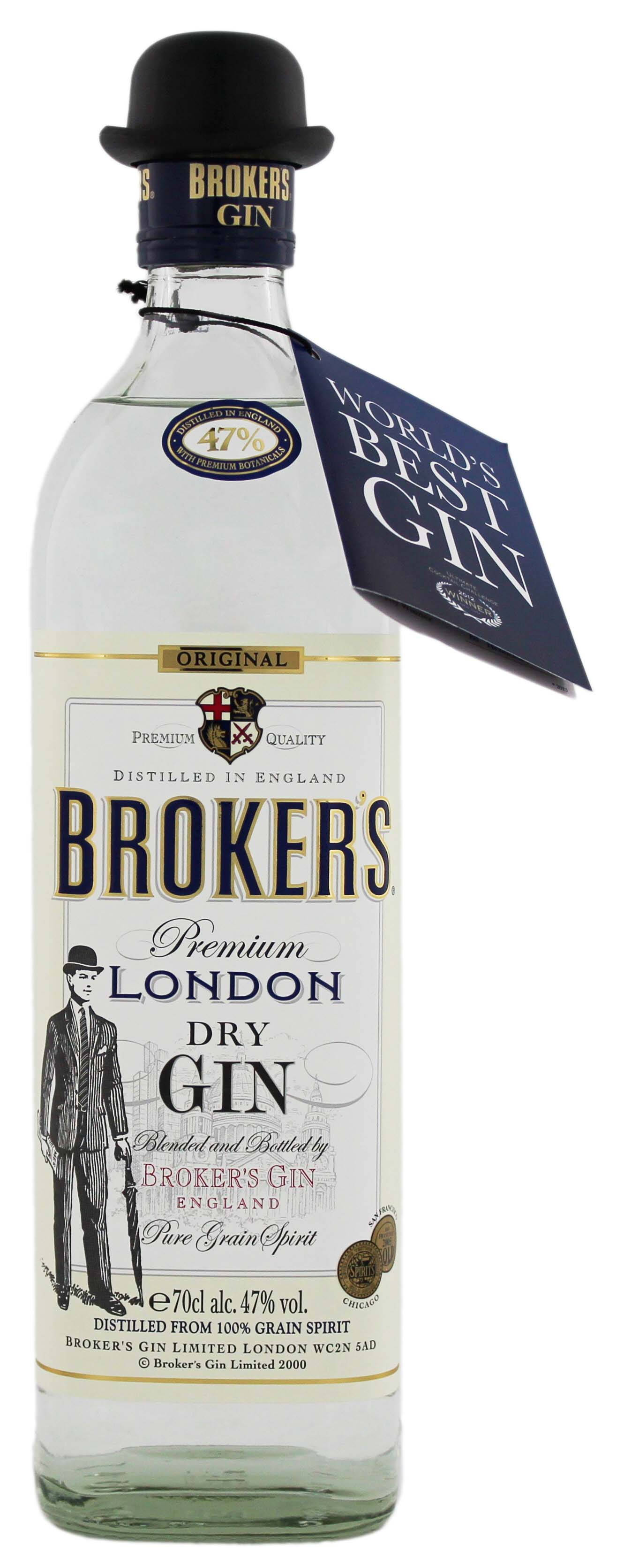Una botella de Brokers Gin con su característico sombrero de copa Fondos de pantalla