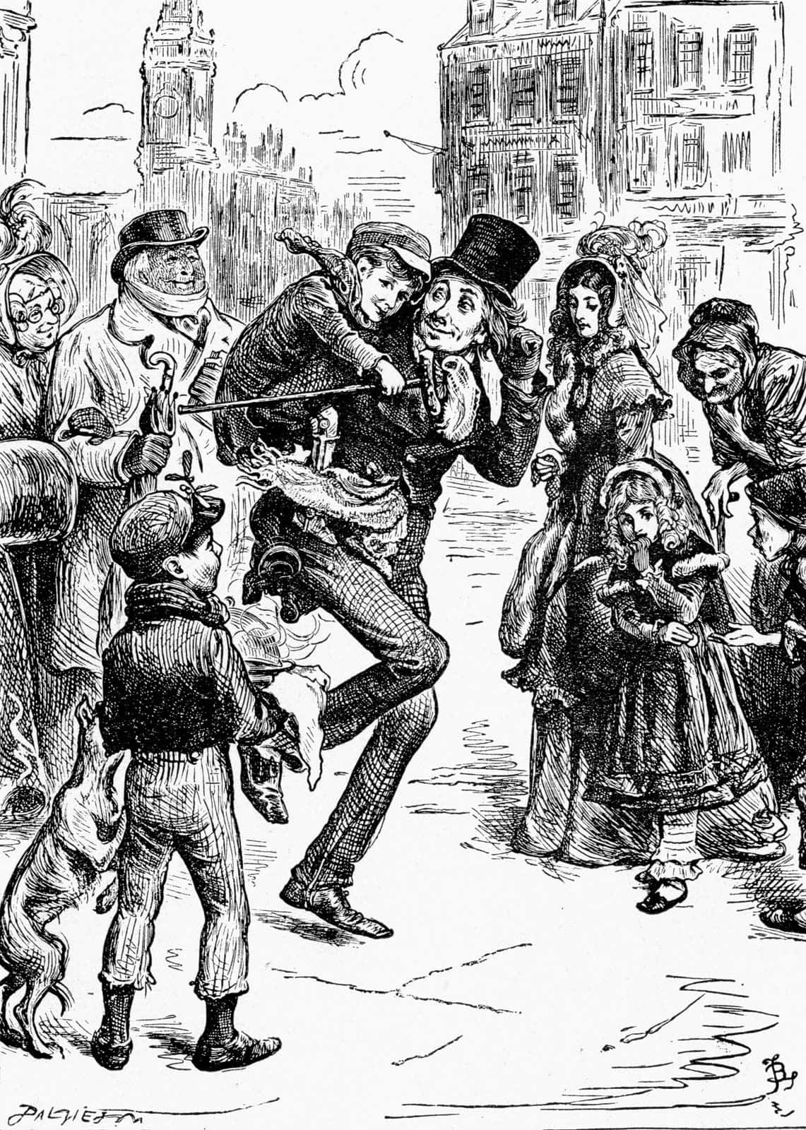 una caricatura de un hombre y niños en una multitud Fondos de pantalla