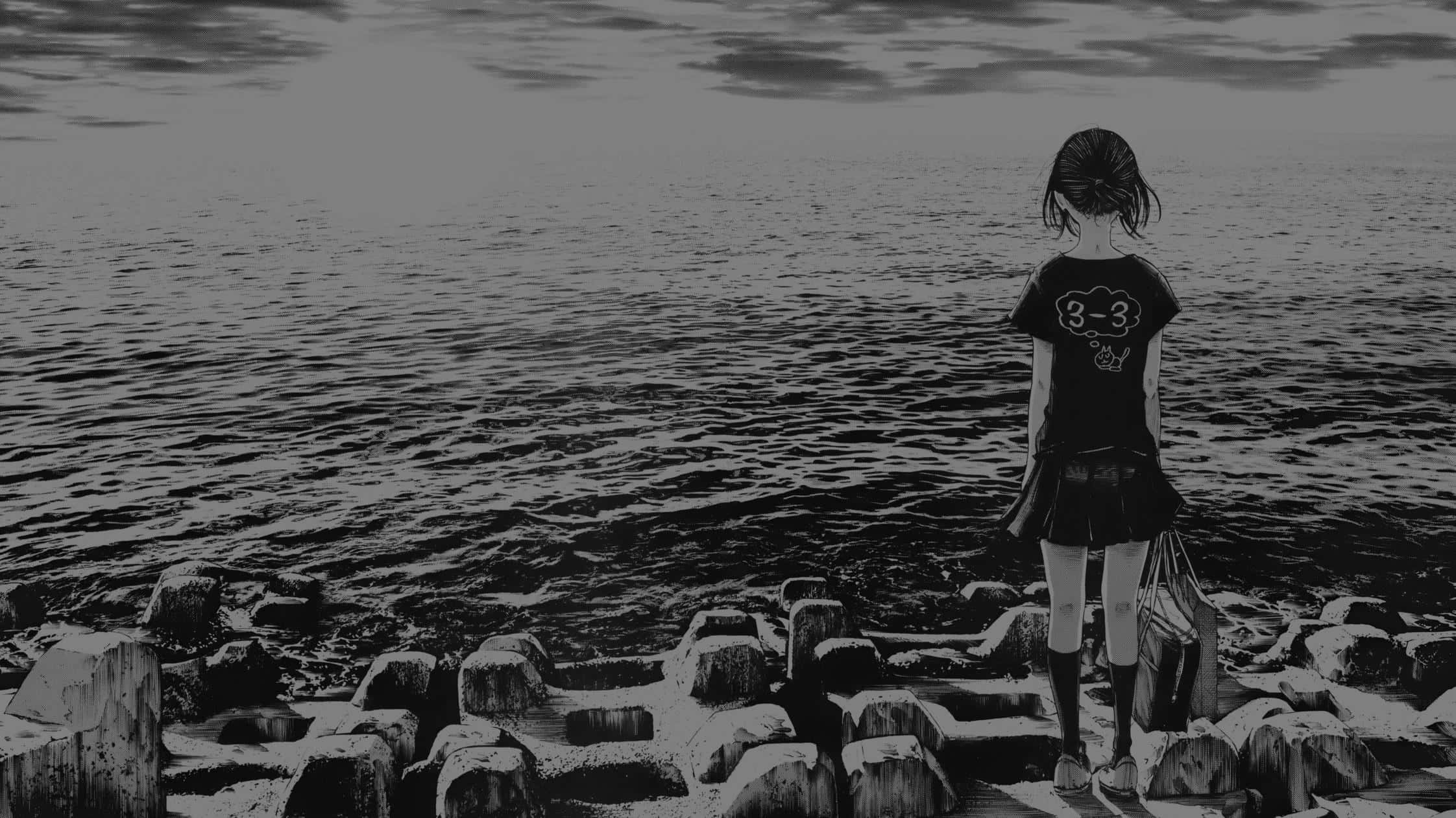 Una cautivadora escena de anime en monocromo y alto contraste Fondos de pantalla