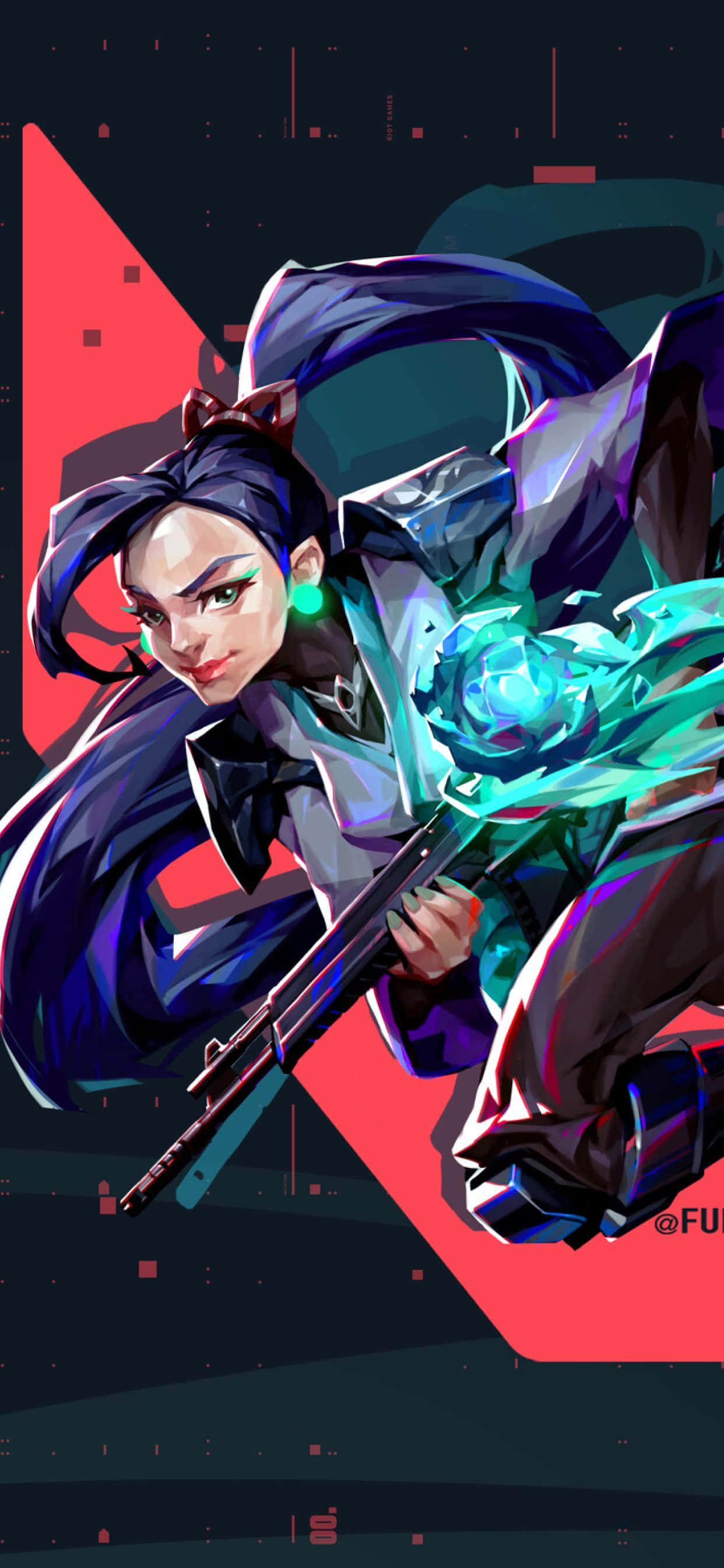 una chica con cabello azul y una pistola Fondos de pantalla