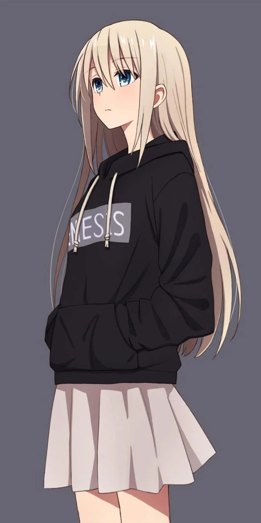 una chica con sudadera negra y falda Fondos de pantalla