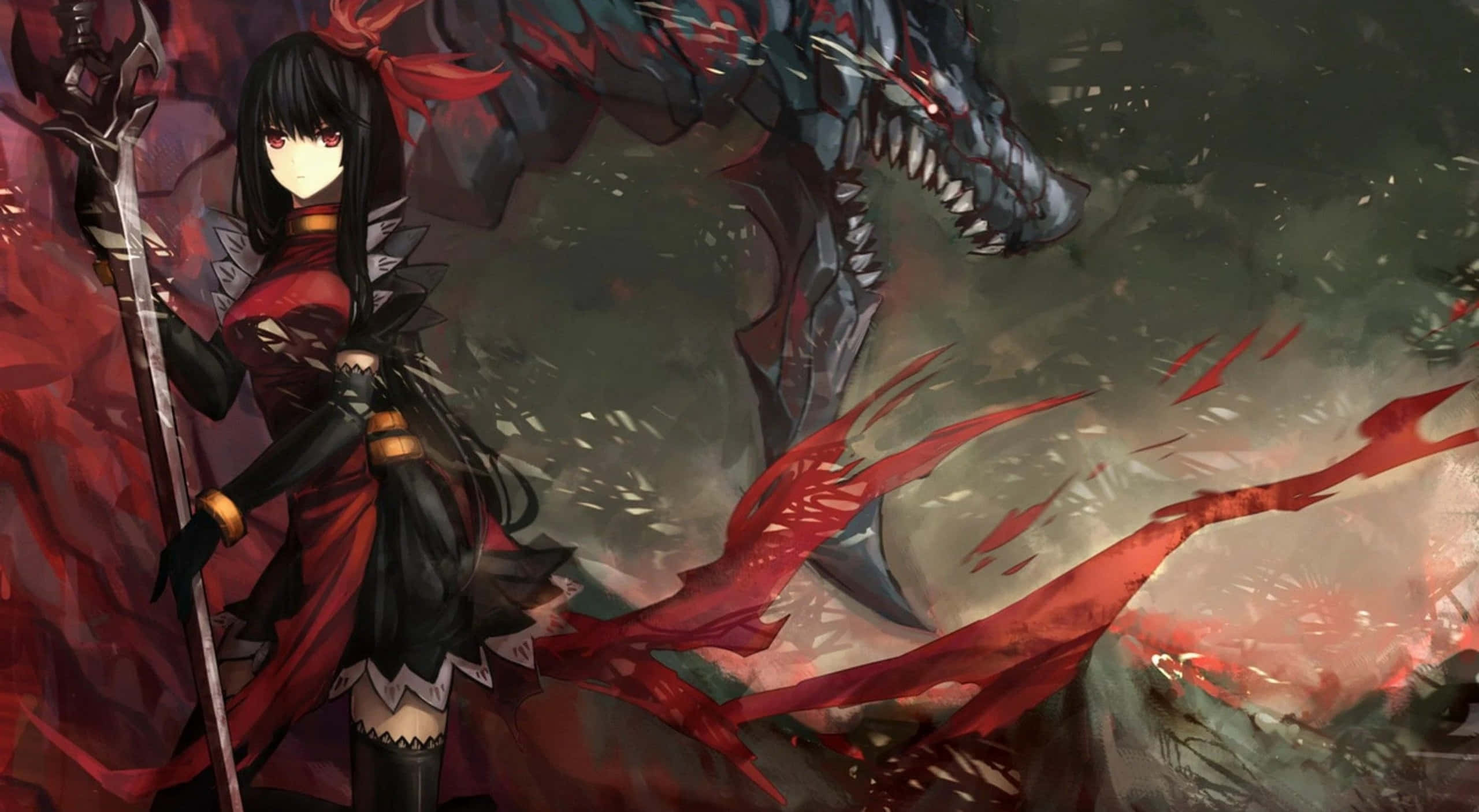 una chica con una espada y un dragón Fondos de pantalla