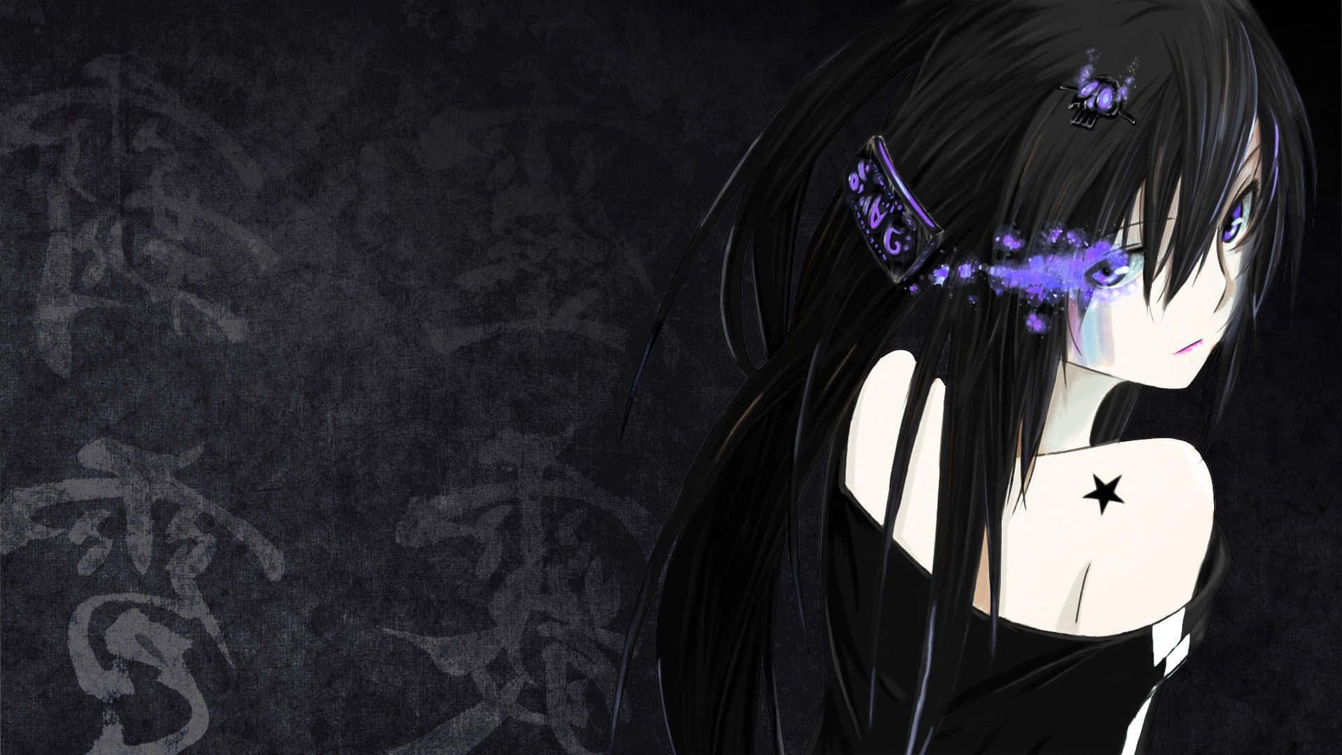 una chica de cabello largo negro y ojos morados Fondos de pantalla