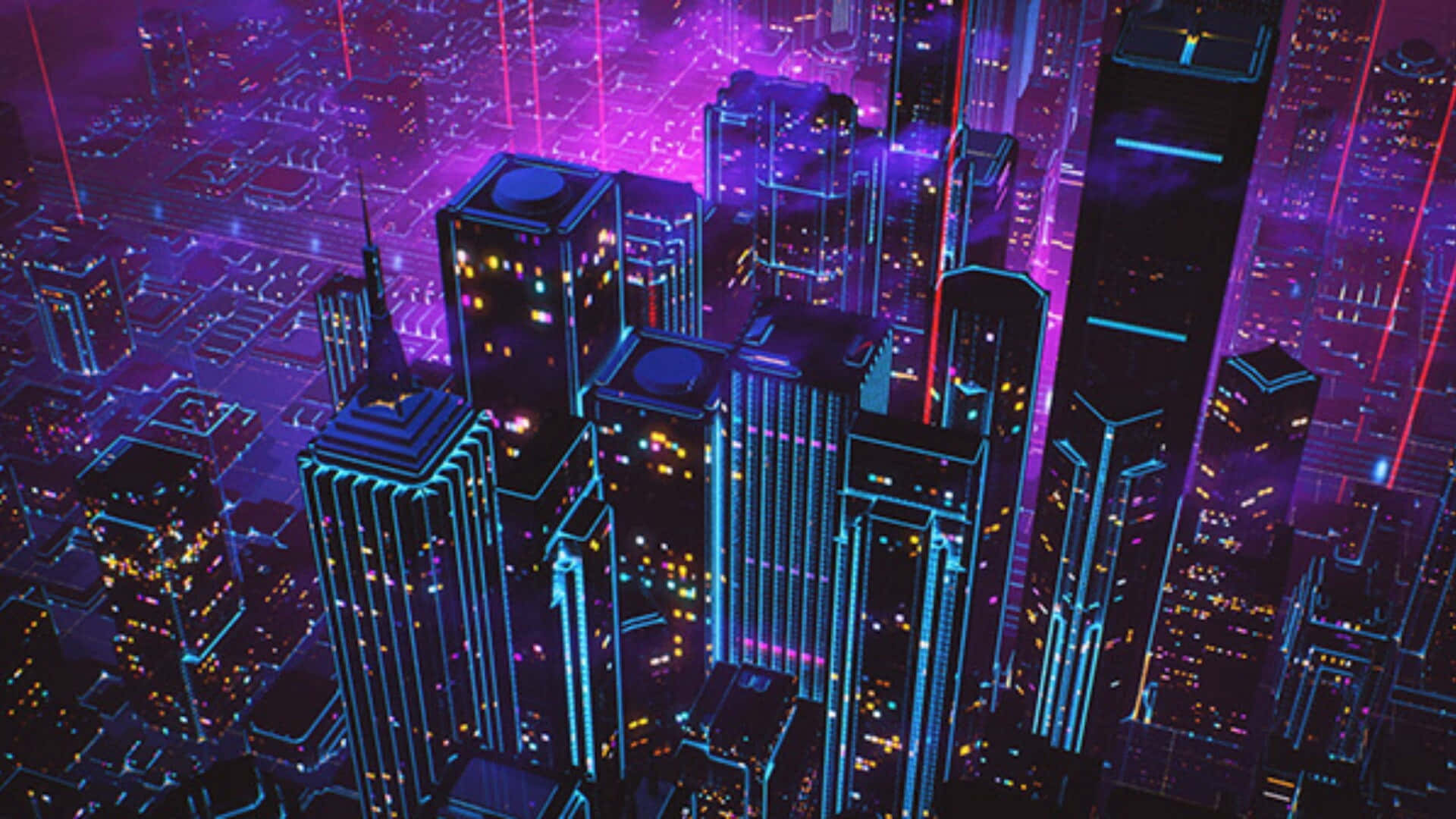 Una ciudad con luces de neón y edificios Fondos de pantalla