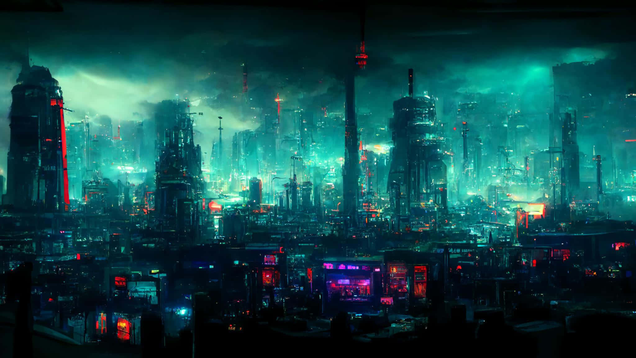 Una ciudad futurista con muchas luces y edificios Fondos de pantalla