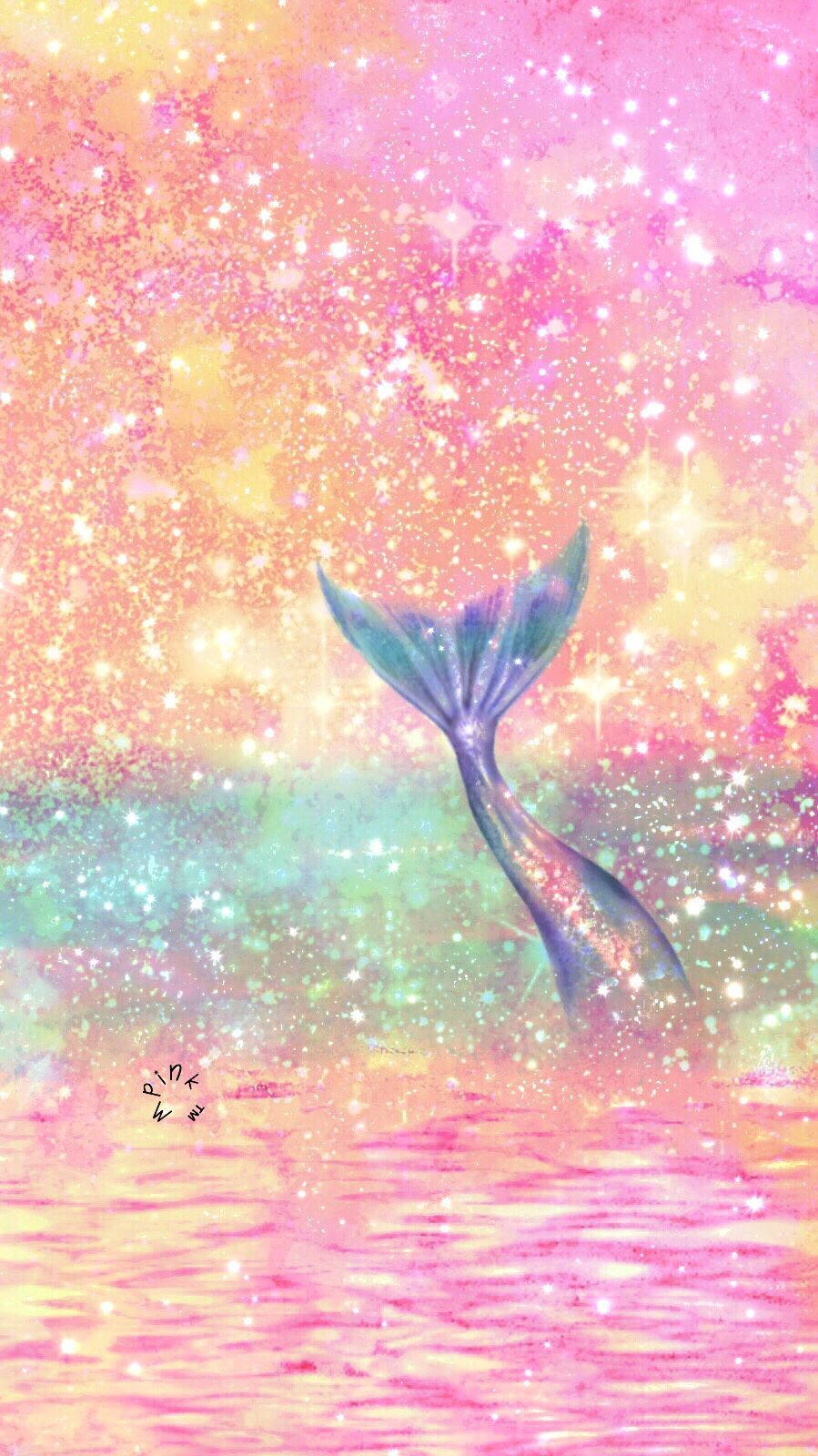 Fondo de pantalla móvil de cola de sirena brillante rosa con purpurina.