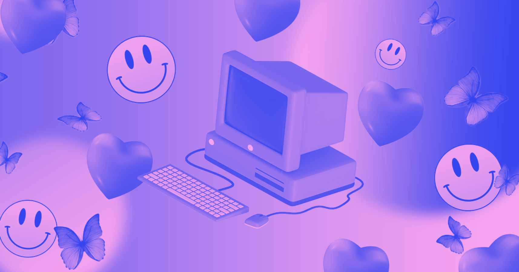 una computadora con caritas sonrientes y mariposas Fondos de pantalla