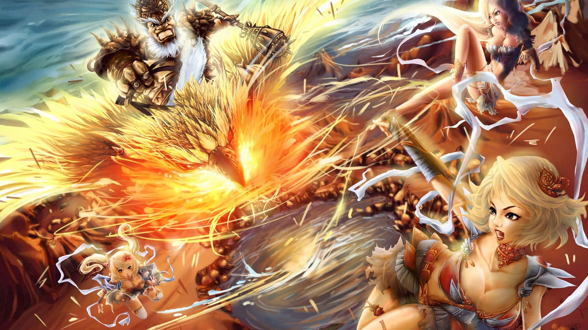 una escena de fantasía con una mujer y un dragón Fondos de pantalla