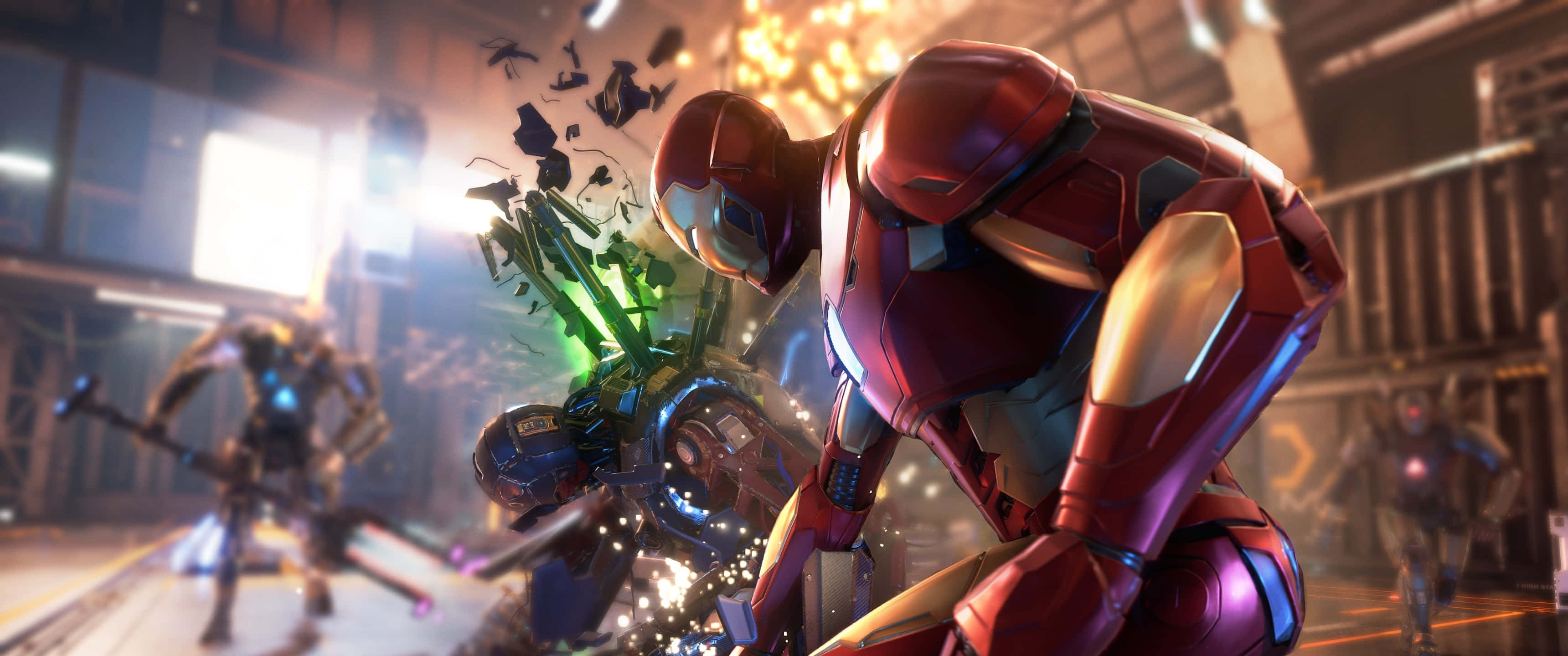 una escena de un videojuego con Iron Man y otros personajes Fondos de pantalla