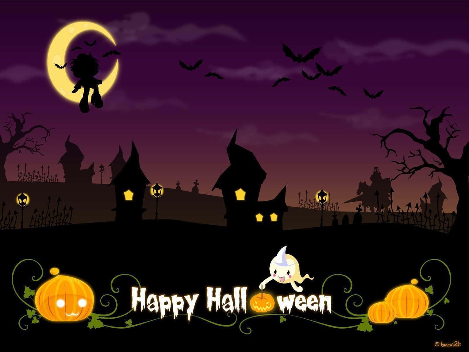 Una escena linda de Halloween para los pequeños fantasmitas Fondos de pantalla