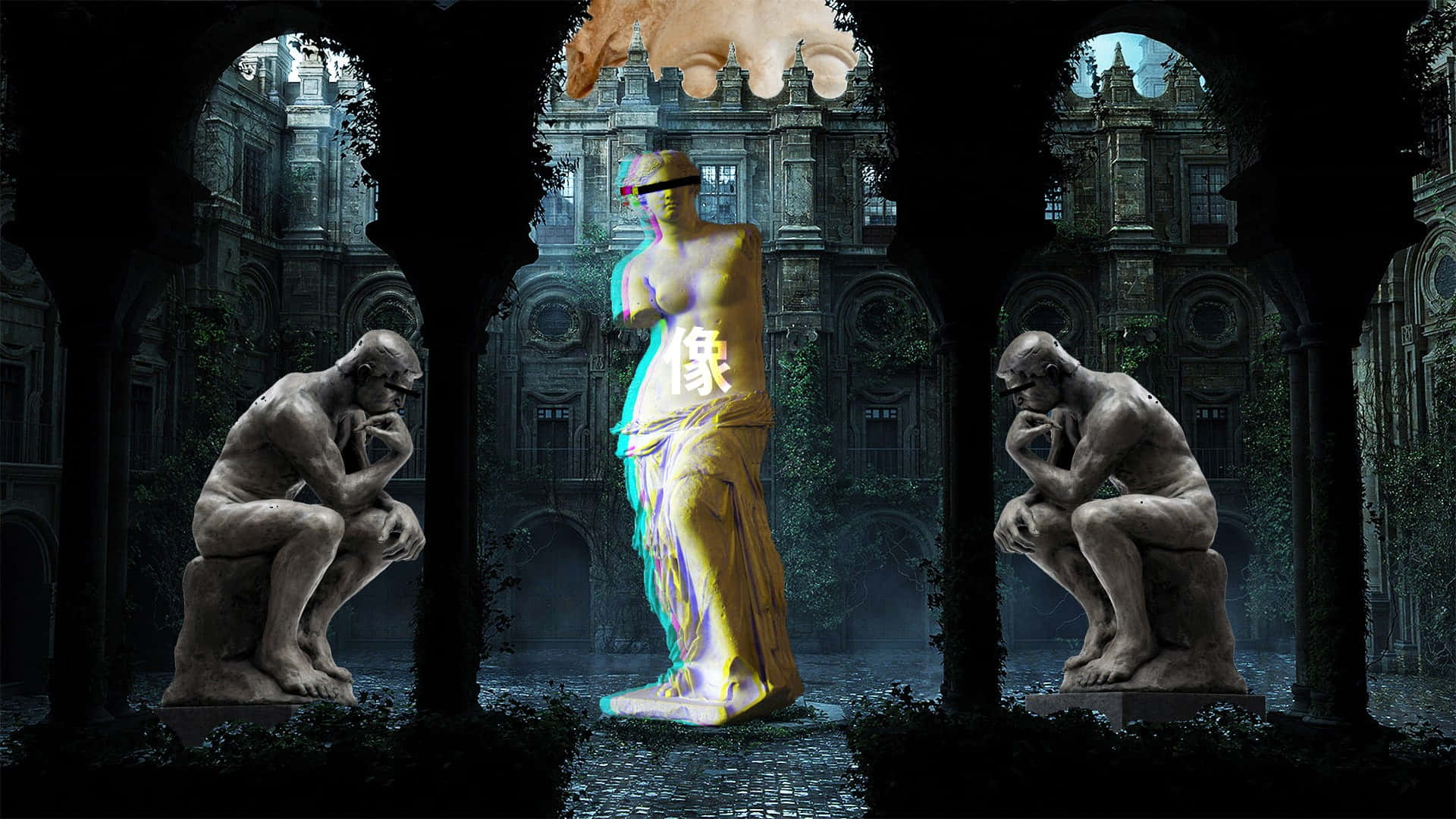 Una estatua en medio de un patio Fondos de pantalla