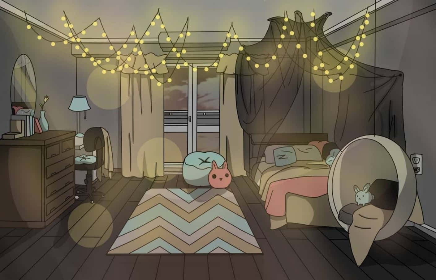Una habitación acogedora pero vibrante inspirada en el anime Fondos de pantalla