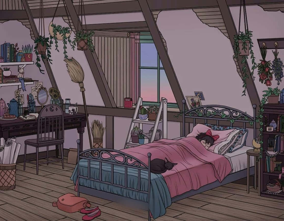 una habitación con una cama, un escritorio y una lámpara Fondos de pantalla