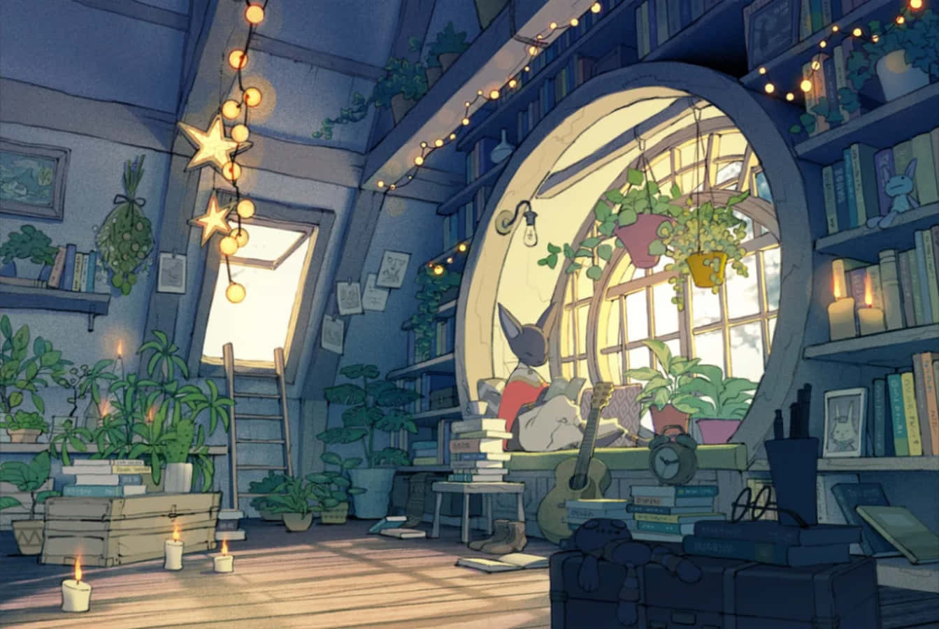 una habitación con una ventana y estanterías Fondos de pantalla