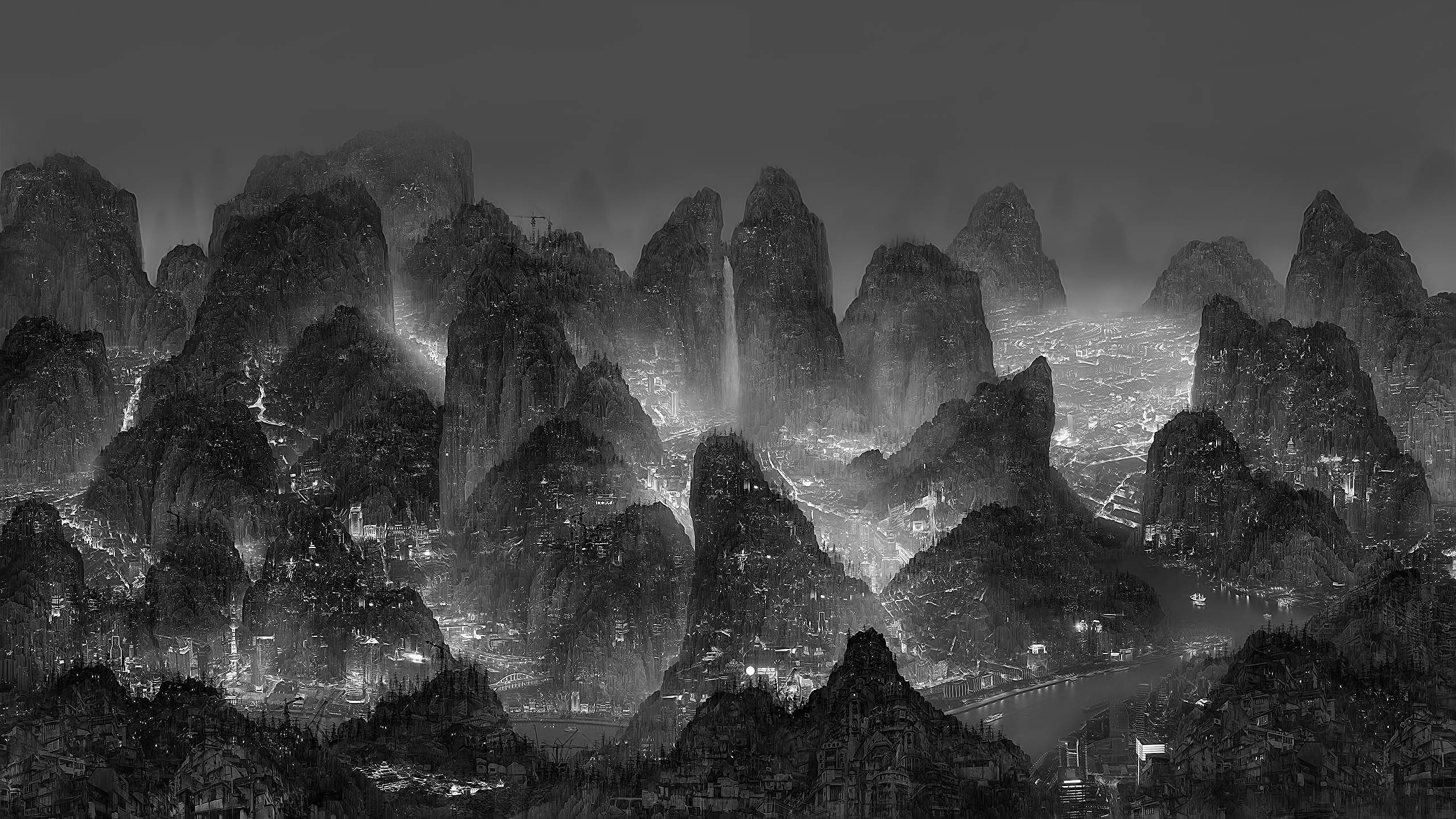 Una hermosa cordillera en escala de grises Fondos de pantalla