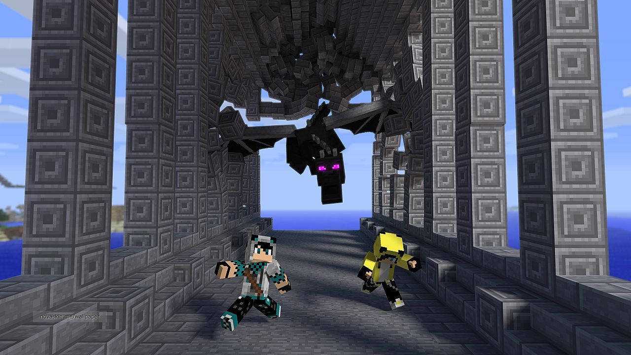 Fondo de pantalla de Minecraft con criaturas corriendo y villanos