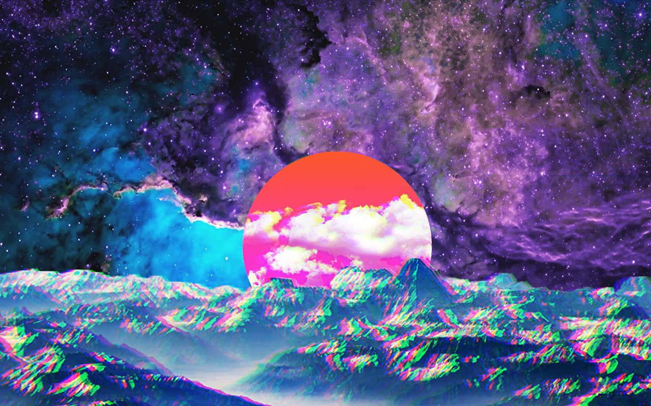 una imagen psicodélica colorida de un sol y nubes Fondos de pantalla