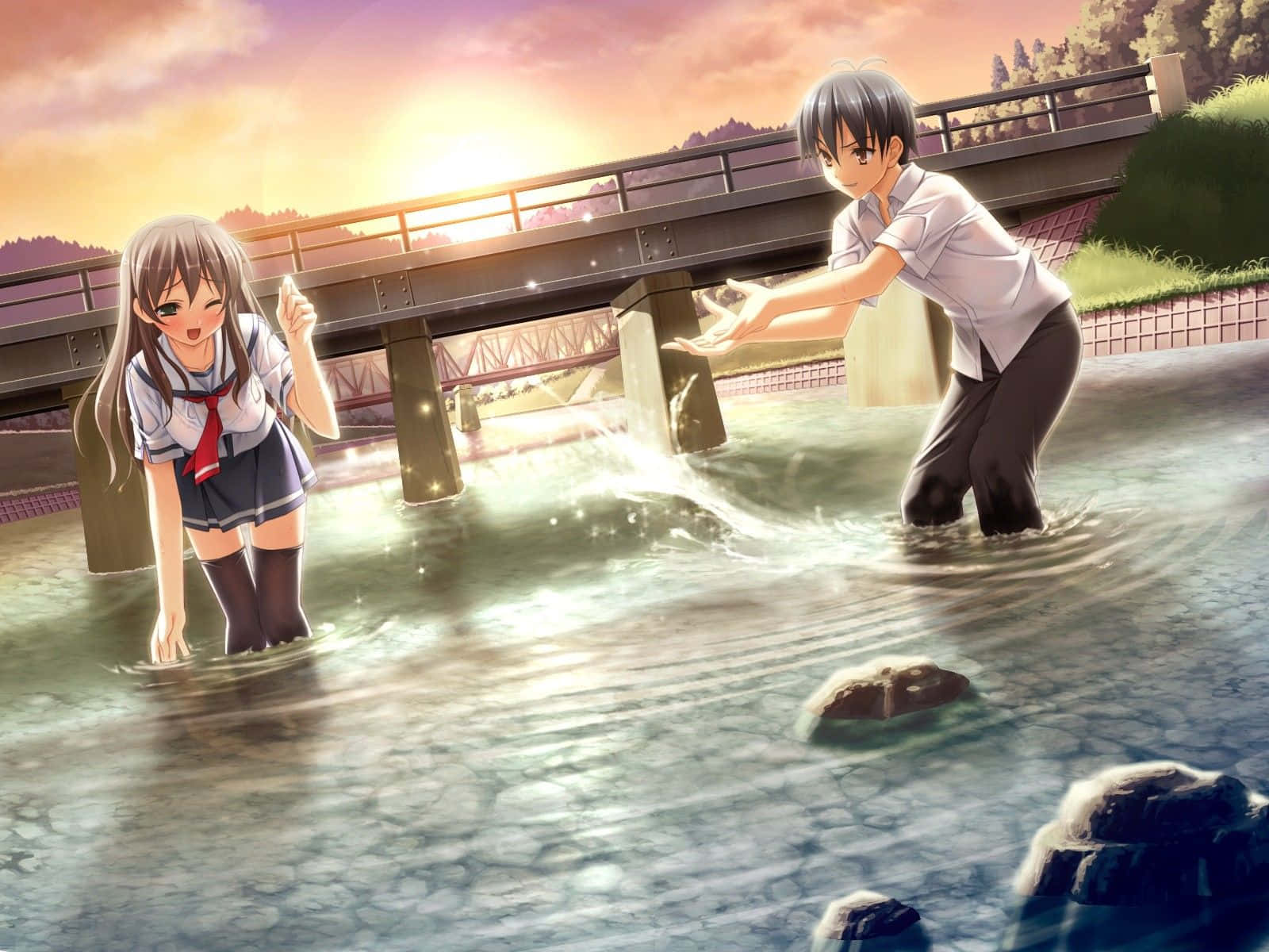 Una joven pareja de anime abrazándose Fondos de pantalla