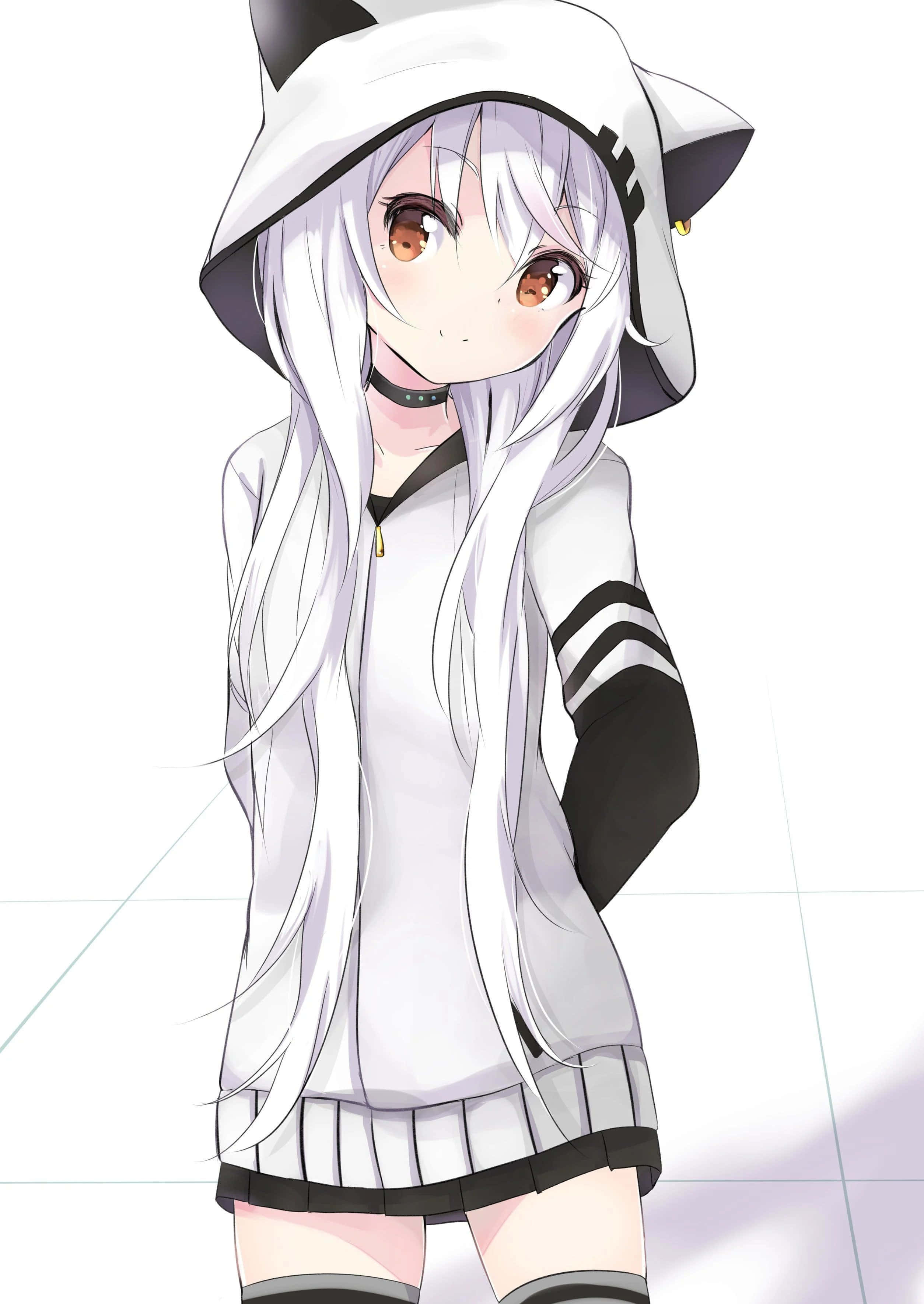 "Una linda chica anime con chamarra con capucha disfrutando de un soleado día de invierno." Fondos de pantalla