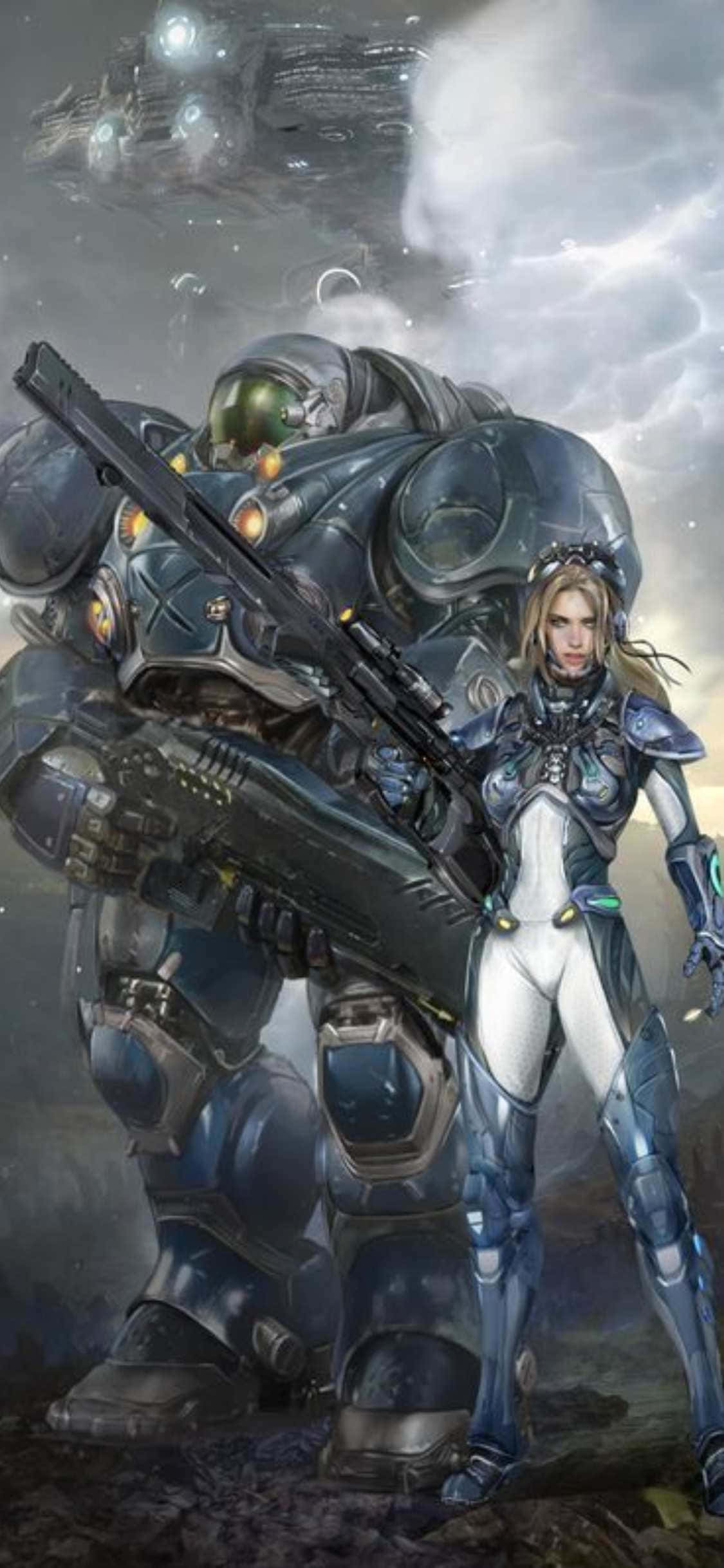 una mujer con una pistola y un robot Fondos de pantalla
