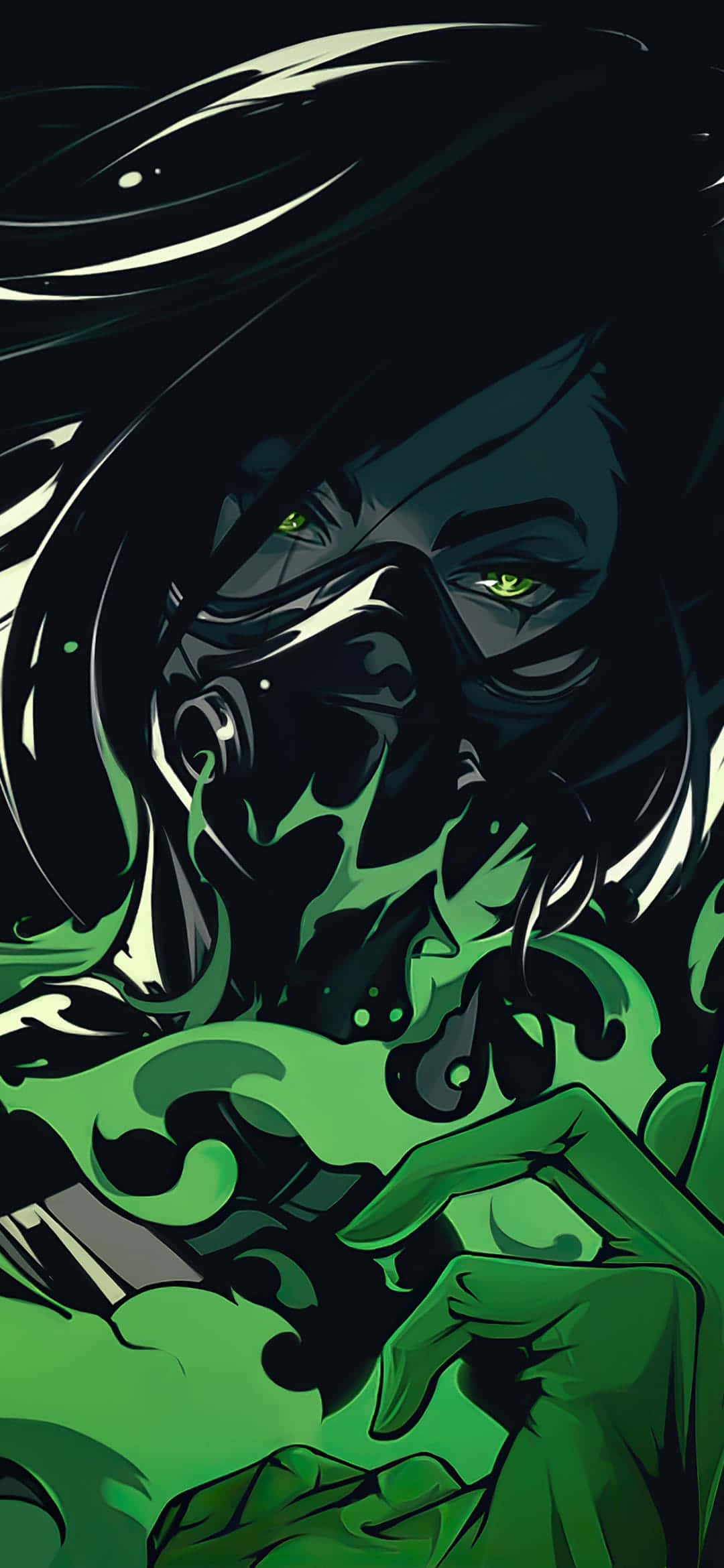 una mujer verde con cabello negro y una máscara Fondos de pantalla