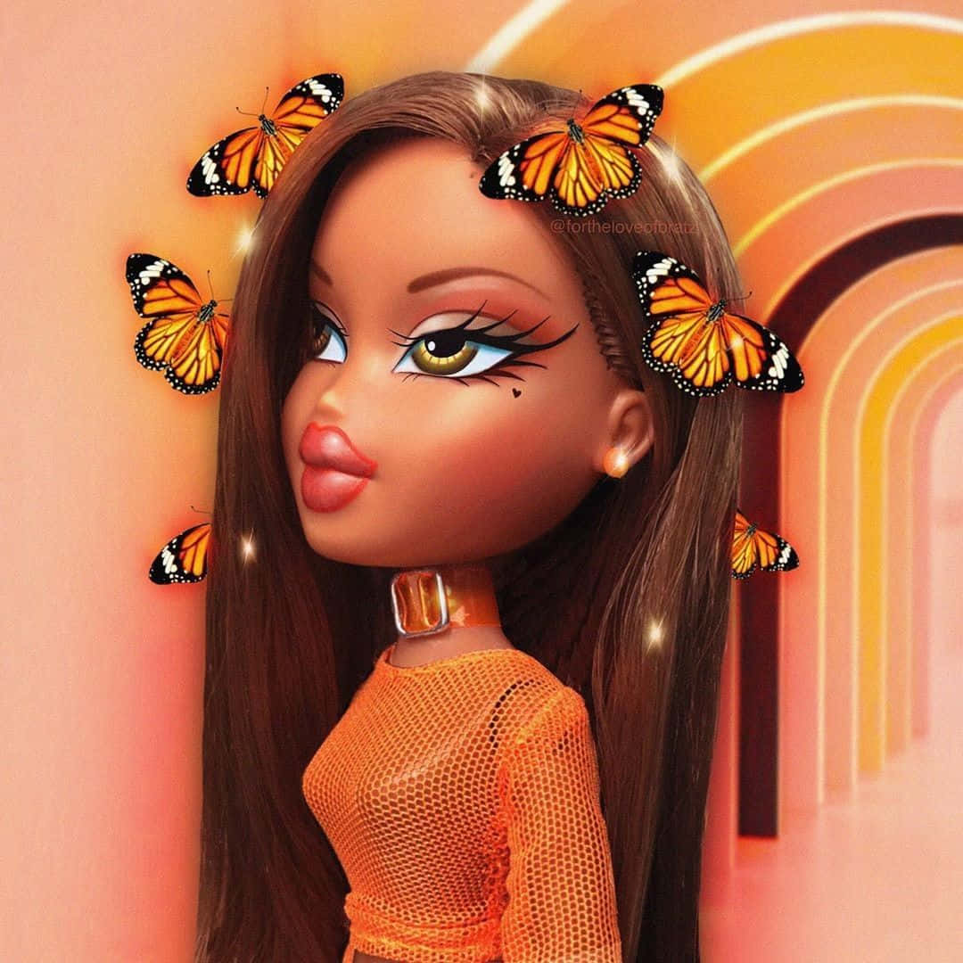 una muñeca de cabello largo con mariposas en la cabeza Fondos de pantalla