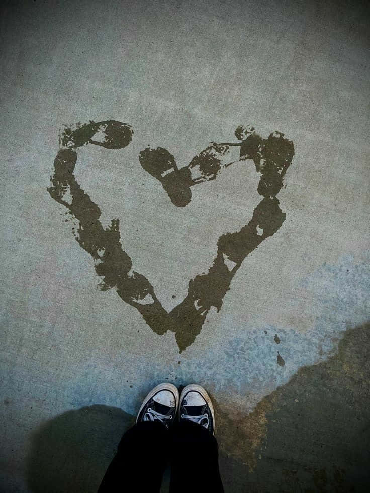 Una persona parada frente a un corazón hecho de huellas Fondos de pantalla