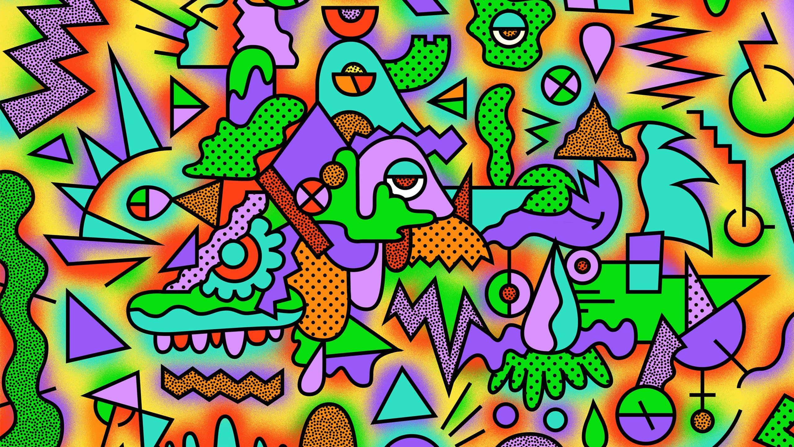 una pieza de arte psicodélico colorida con muchas formas diferentes Fondos de pantalla