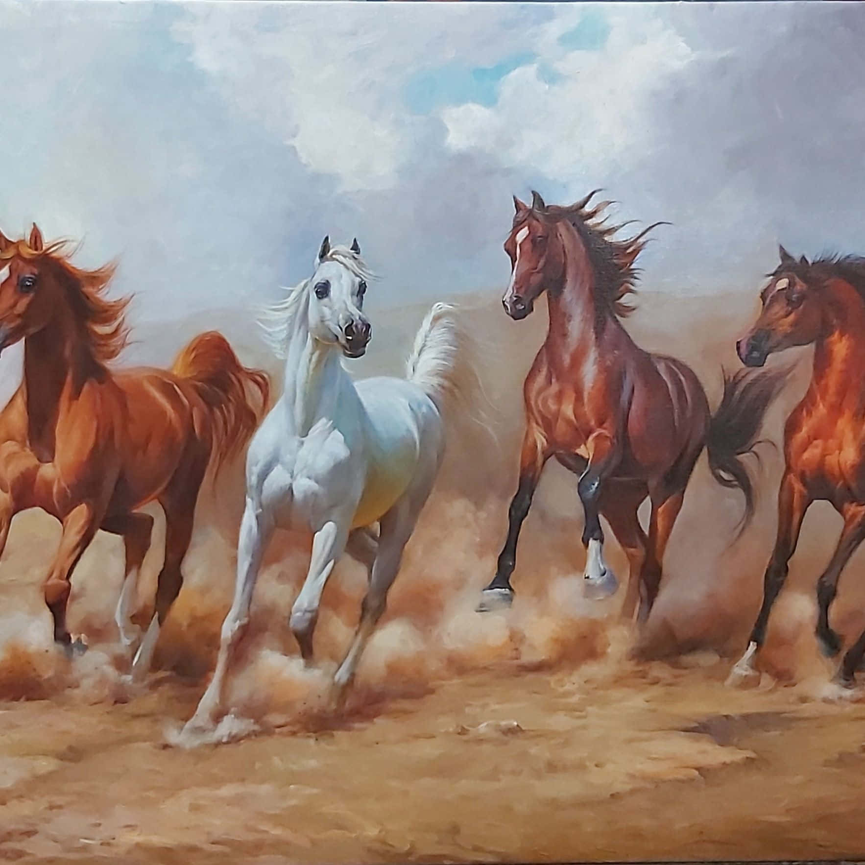 una pintura de caballos corriendo en el desierto Fondos de pantalla