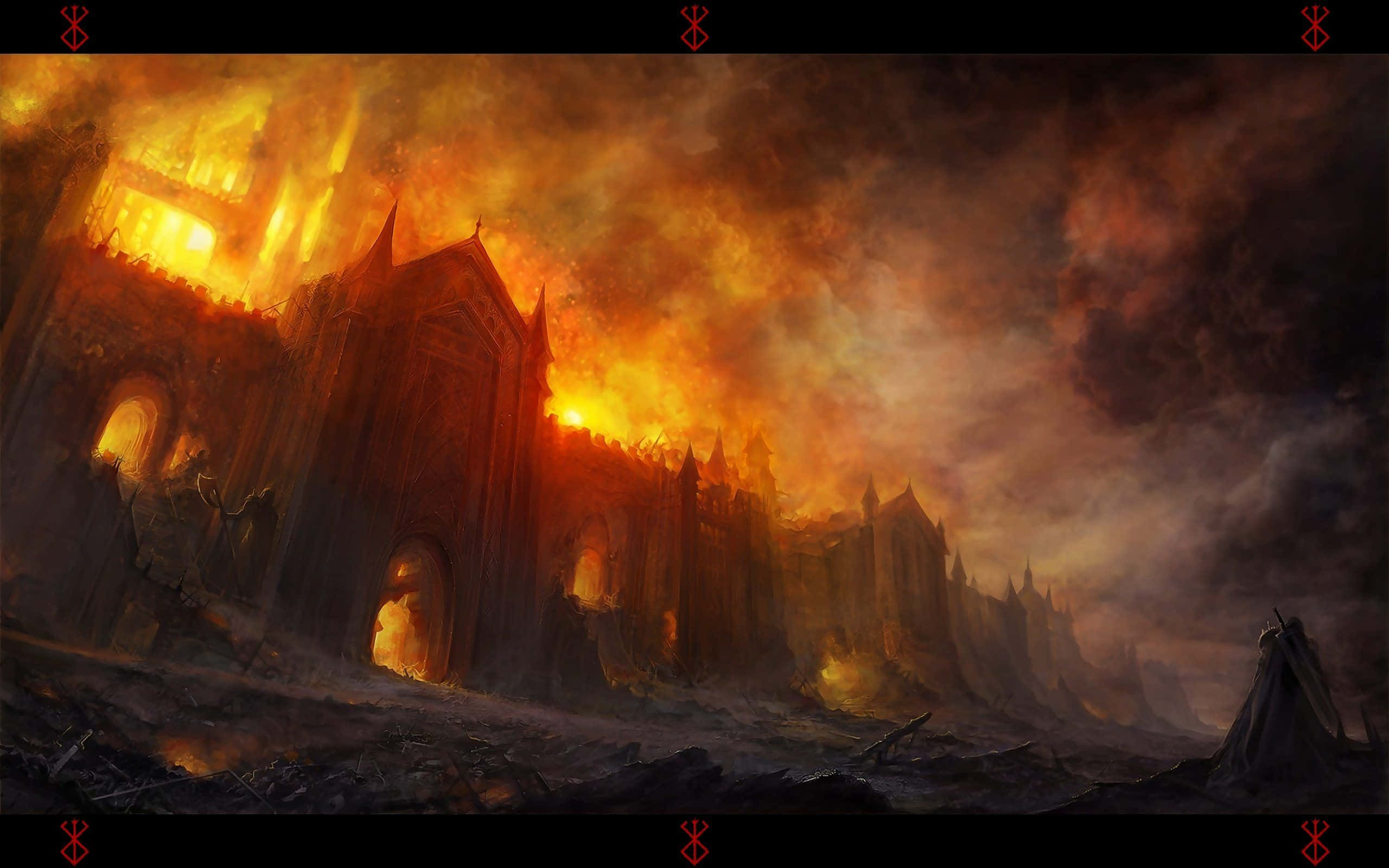 una pintura de un castillo en llamas Fondos de pantalla
